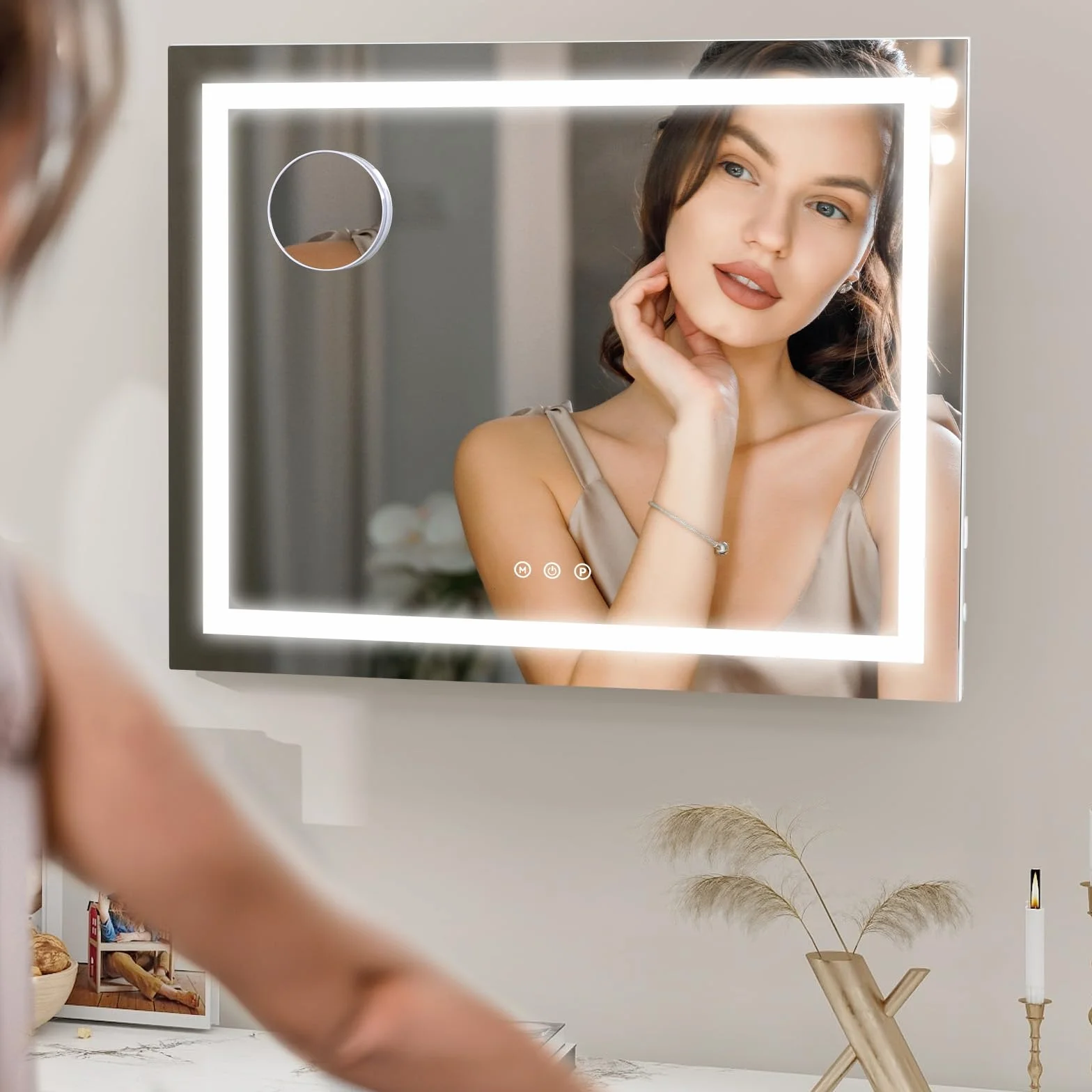 YOURLITE Miroir Maquillage Lumineux LED 58x45cm Hollywood 3 Températures de Couleur Tactile USB Loupe 10x