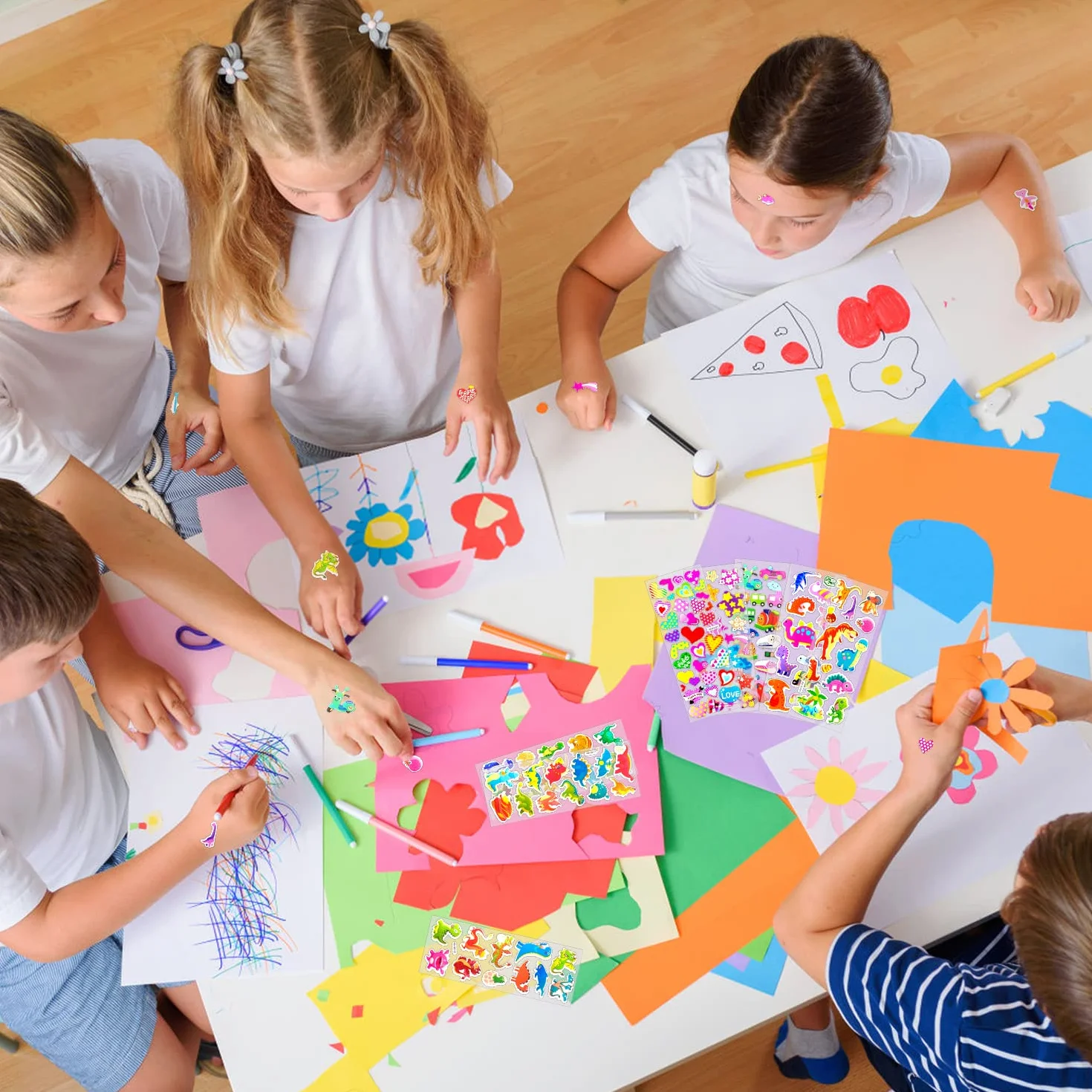 OWill 1000+ Gommettes Enfants 3D Autocollant 40 Feuilles Autocollants Animaux Dinosaures Fruits Camions Étoiles