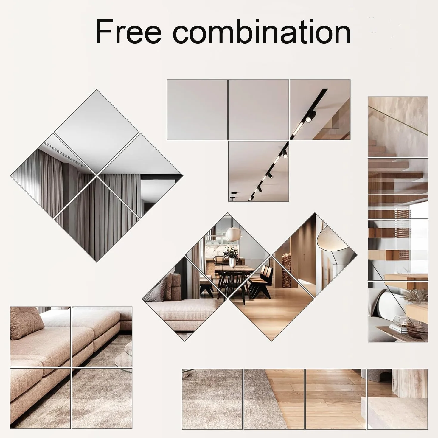 Miroirs adhésifs acrylique pleine longueur HD incassables 4 pièces pour mur