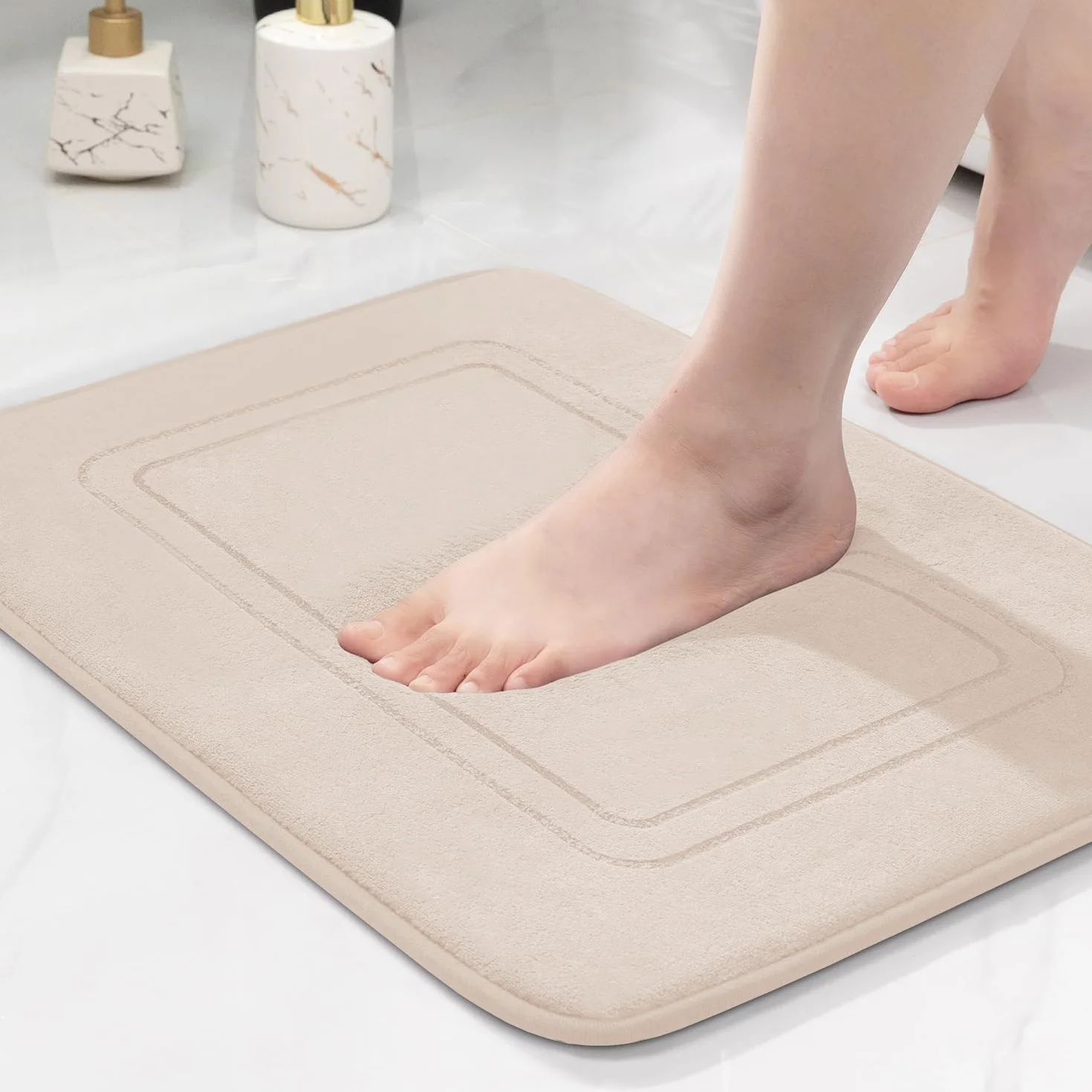 Chakme Tapis de Bain en Mousse à Mémoire de Forme Absorbant Antidérapant 43 x 61 cm Beige