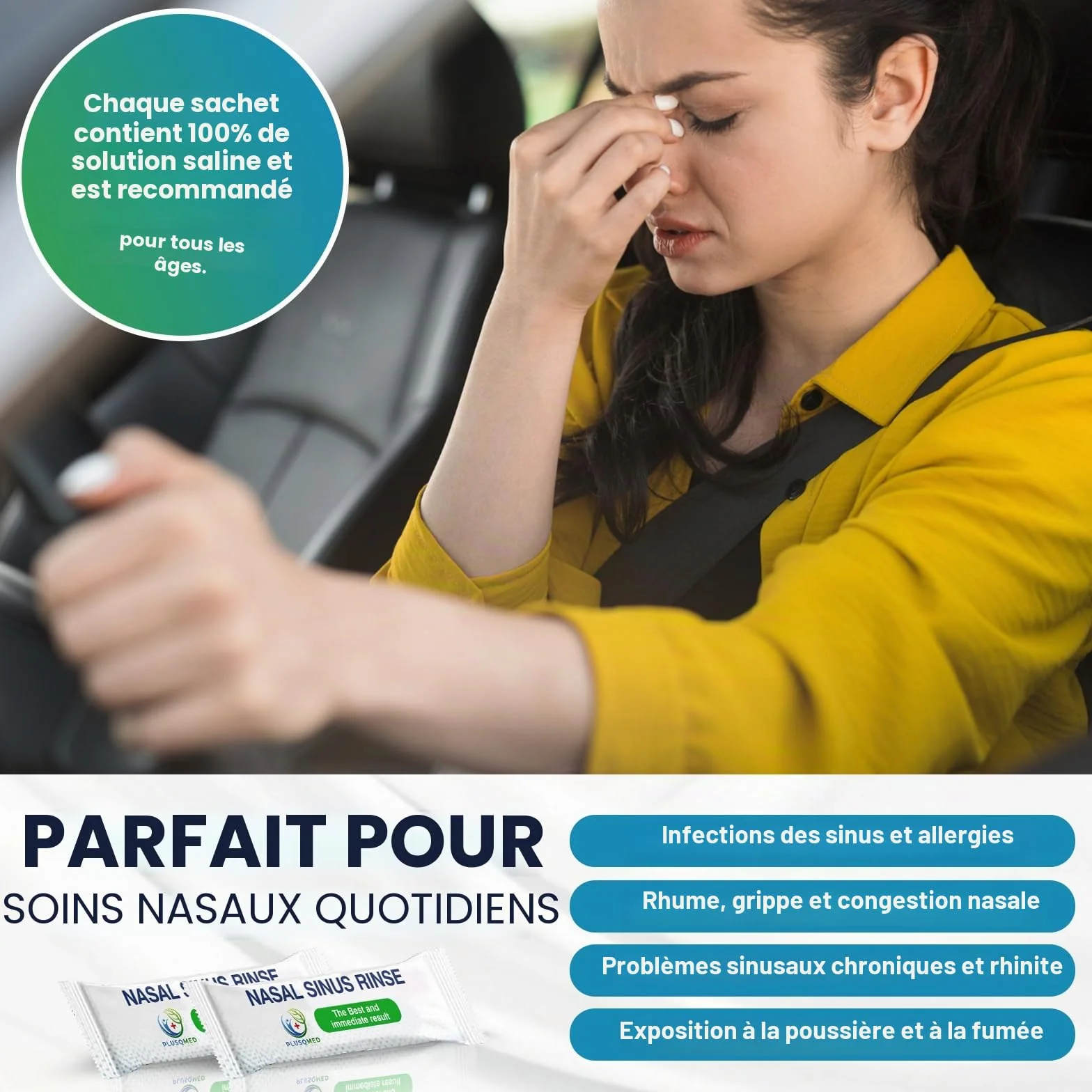 Sachets de rinçage des sinus 110 pièces, pot Neti, sel nasal naturel, compatible 240 ml 300 ml