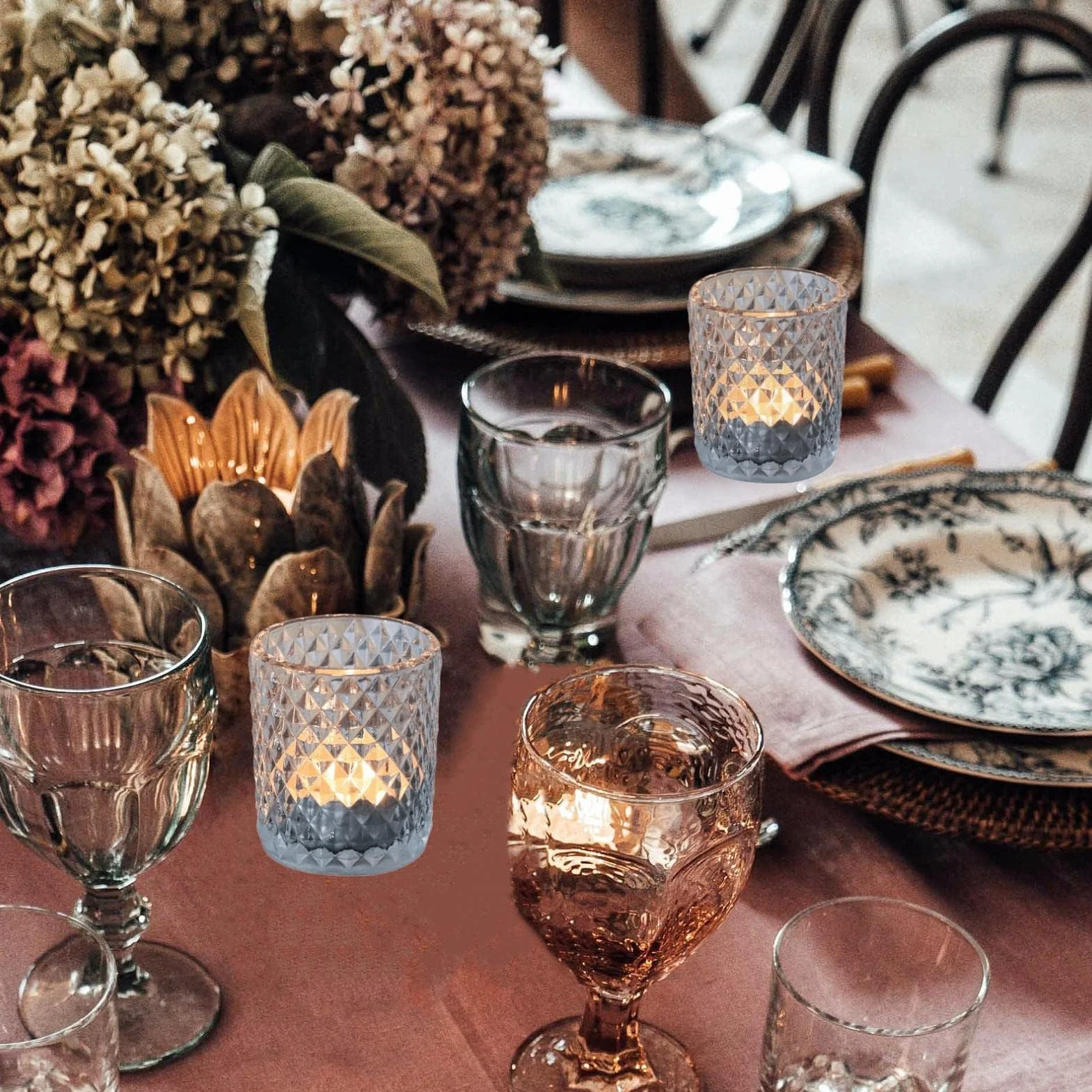 Lot de 12 Verre Photophore Diamant Transparent Bougeoir Chandelier Décoration Intérieur 5,5 x 6,5 cm