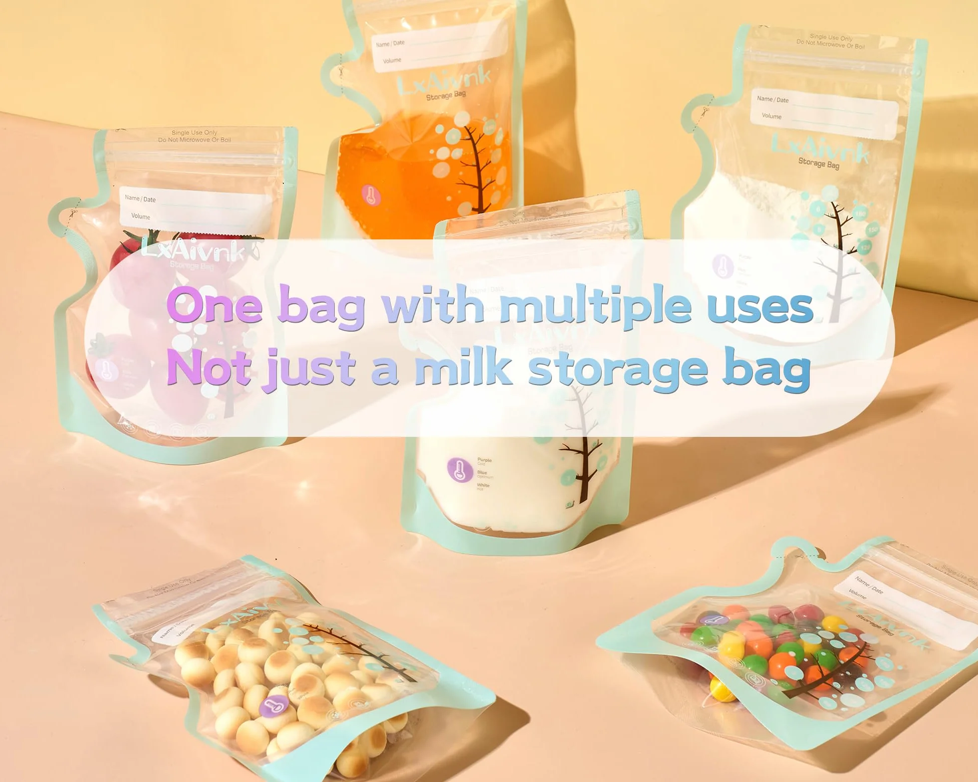 Sac de stockage de lait maternel détectant la température 60pcs 8oz 250ml sans fuite design fin résistant