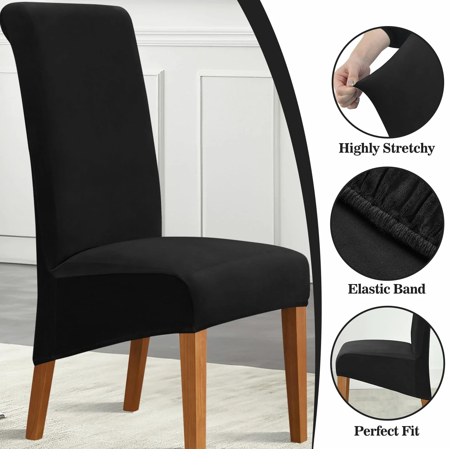 Alishomtll Lot de 6 housses de chaise à dossier haut en velours extensible, lavables et amovibles pour chaises de salle à manger, cuisine, banquet, fête de mariage (noir, 6 pièces)