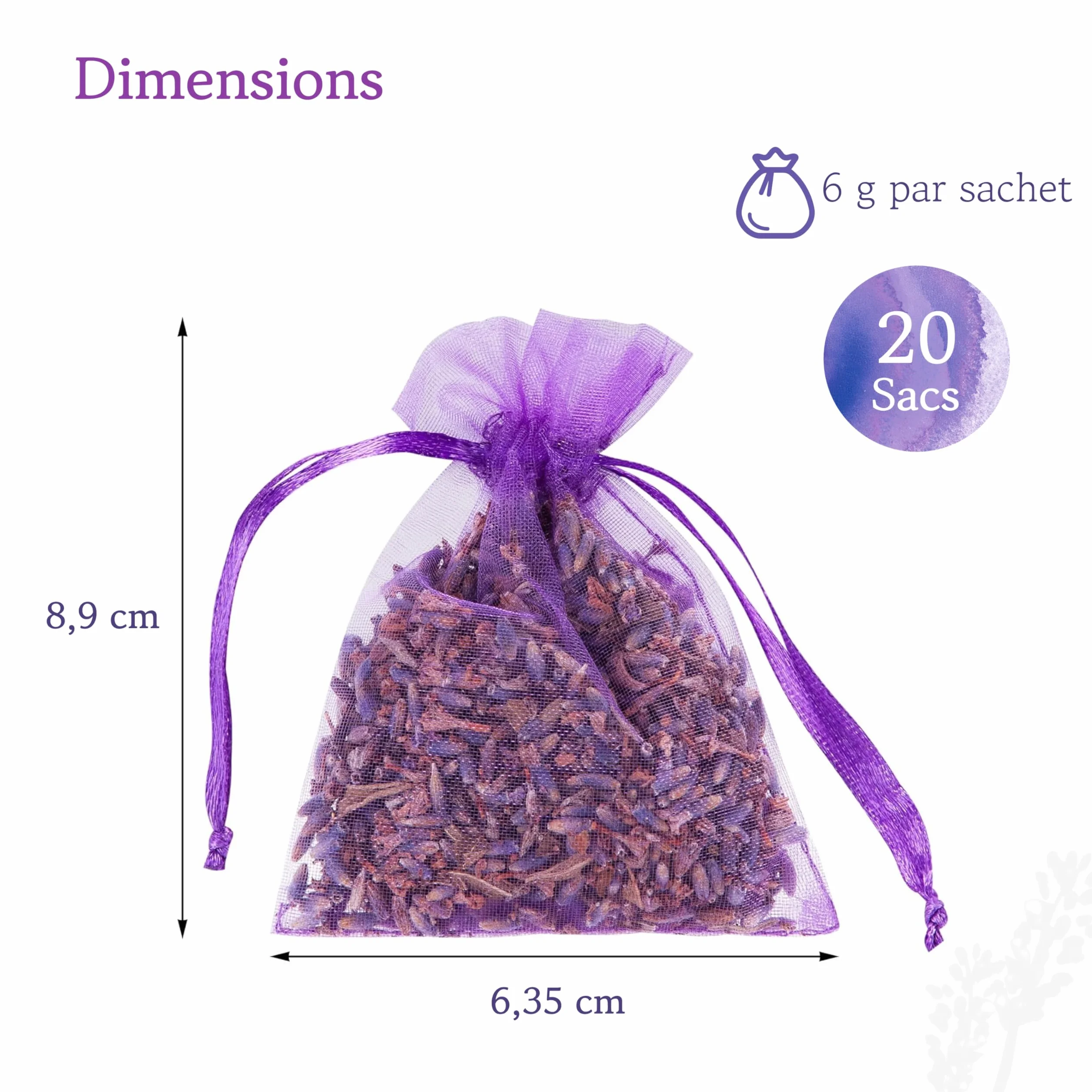LAVODIA Sachets Parfumés Lavande 20x6g Désodorisant pour Armoire et Voiture