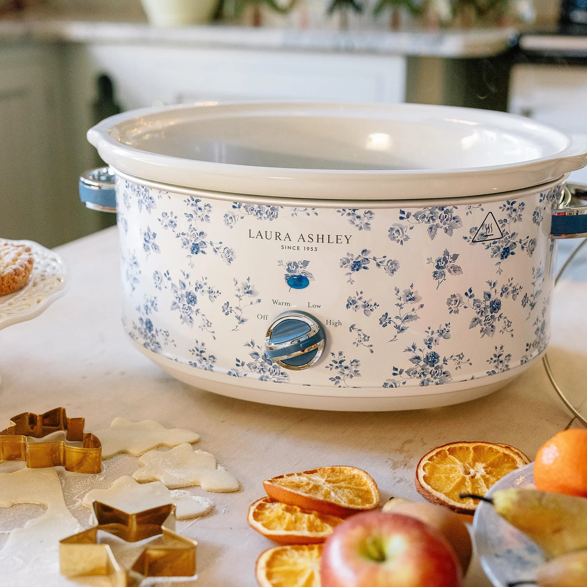 Laura Ashley Mijoteuse Electrique 6,5 Litres Imprimé China Rose VQ Slow Cooker 8-10 Personnes 3 Réglages Température Couvercle Verre Trempé