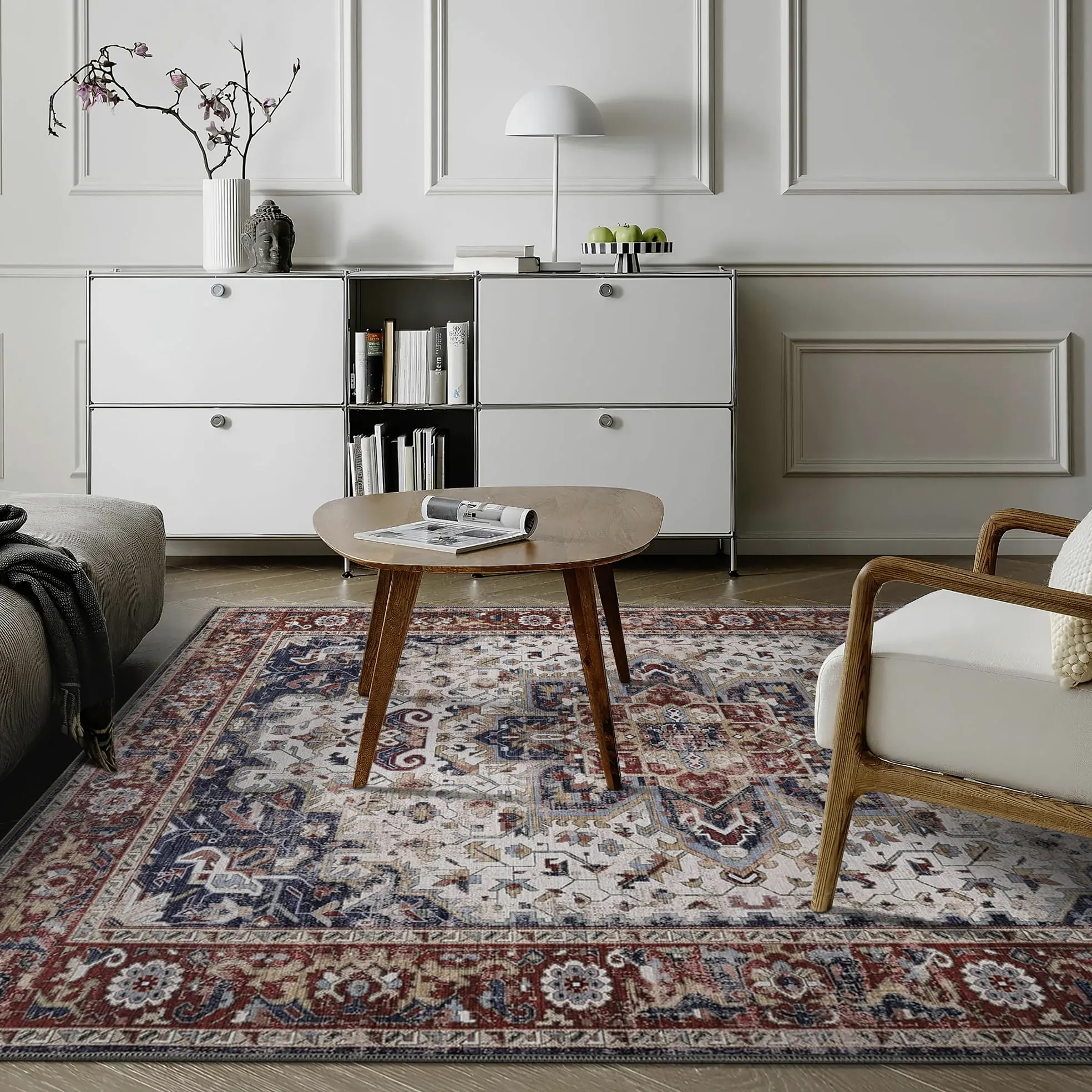 Tapis de salon lavable en machine - 80 x 150 cm - 4 mm d'épaisseur - Tapis chenille vintage avec envers en coton antidérapant - Tapis doux et lavable à poils courts pour chambre à coucher