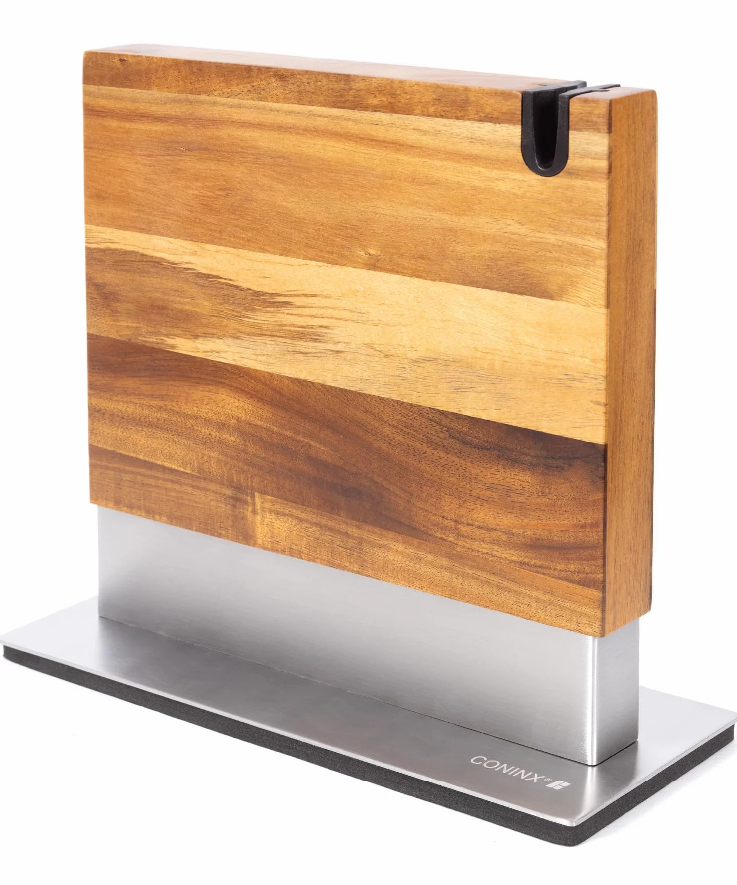 Coninx Bloc à Couteaux Magnétique avec Aiguiseur intégré – Porte-couteaux Aimanté Double Face en Bois d’Acacia