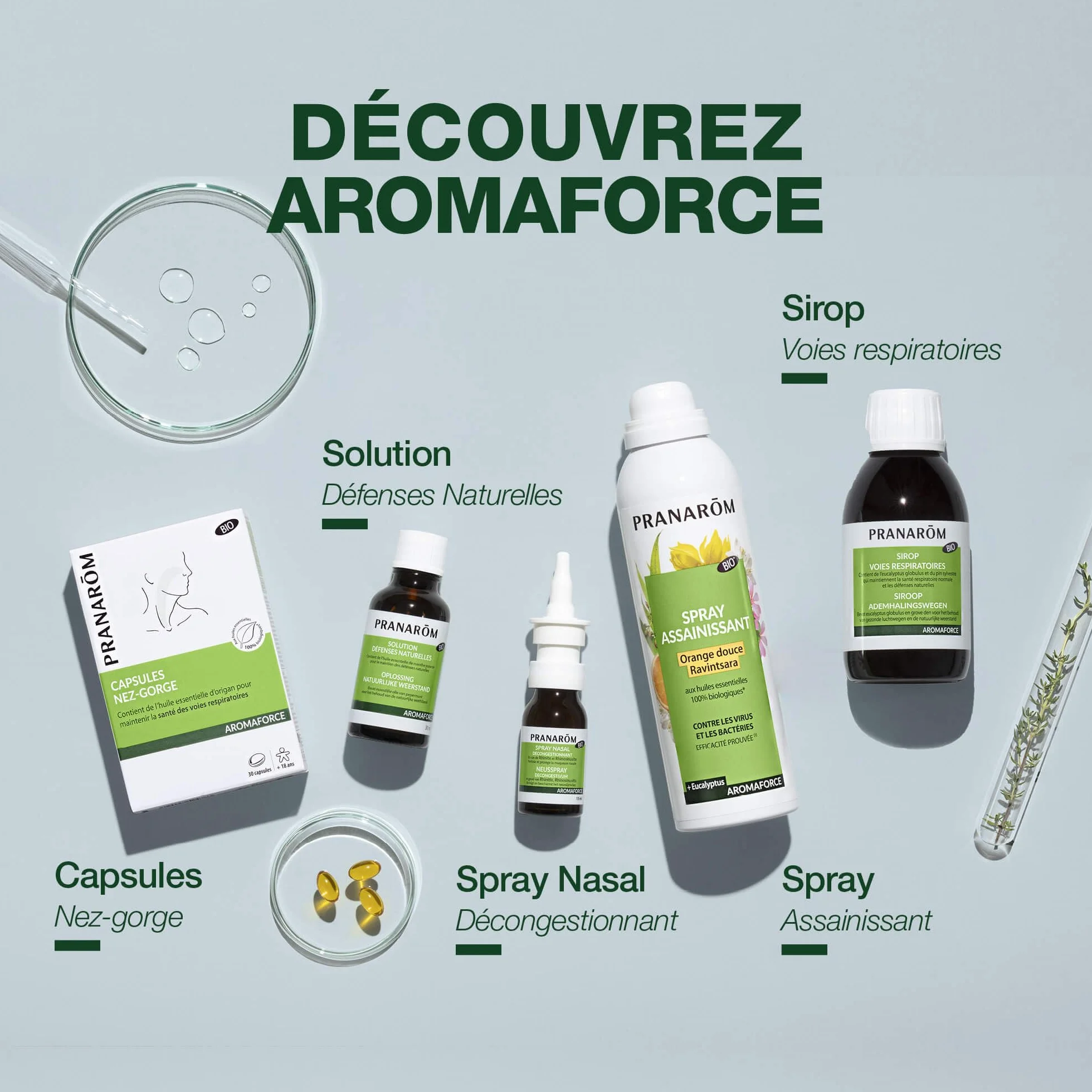 Aromaforce Spray Assainissant Huiles Essentielles Bio Ravintsara Tea Tree Purifie L'Air 150 ml