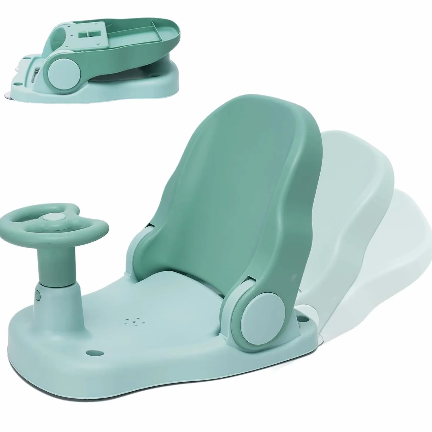 Siège de bain bébé dossier réglable pliable ventouse puissante portable vert 6 mois+