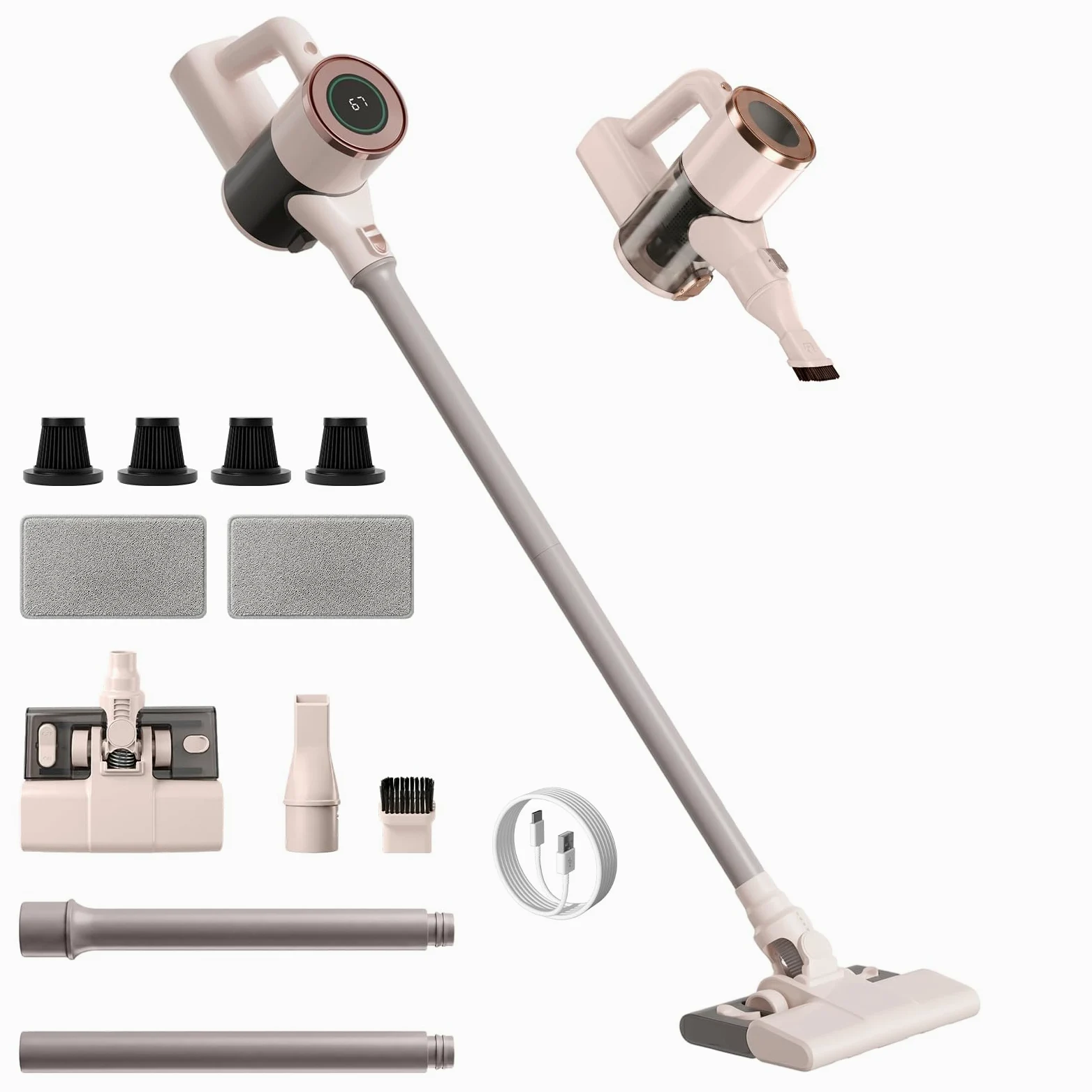 Aspirateur Balai sans Fil avec Fonction Serpillère, 2-en-1 Aspirateur Balai et Serpillère, Puissant 8000Pa, Autonomie 30 Min, Léger et Portatif pour Sols Durs, Tapis et Poils d'animaux