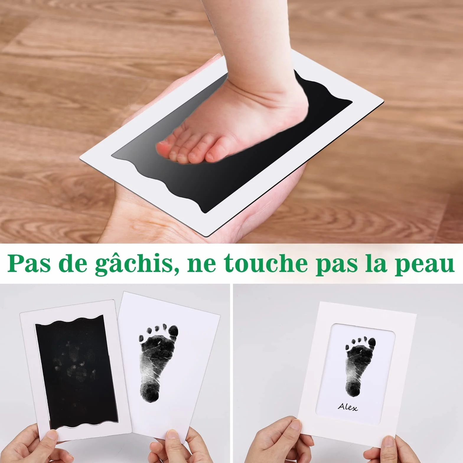 Nabance Kit Empreinte Bébé 0-12 Mois Pieds et Mains avec 2 Cadres Photo Souvenirs