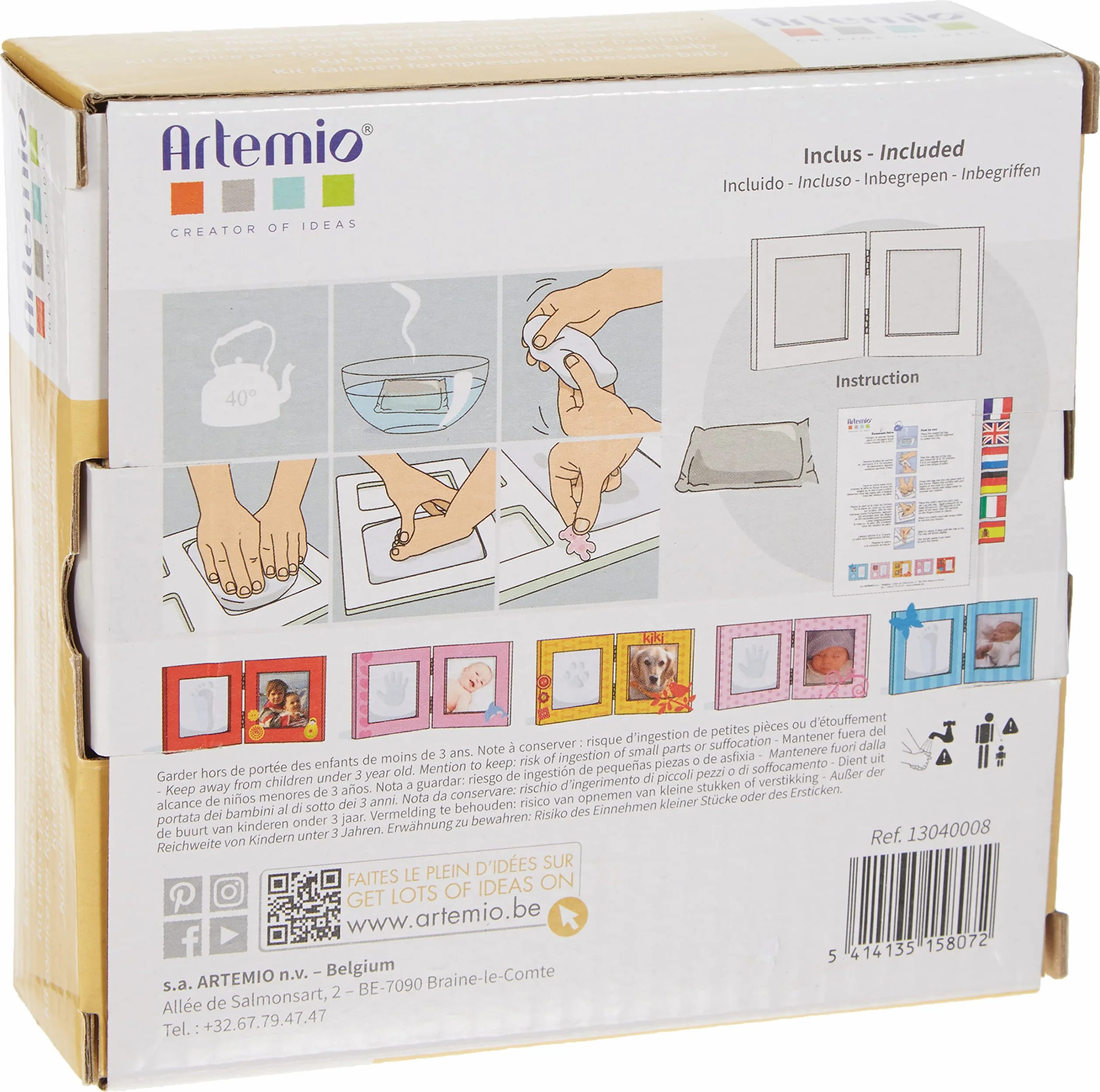 Artemio Kit Moulage Empreinte de Bébé Cadre Photo Bois Blanc 13,5 x 4,5 x 16 cm