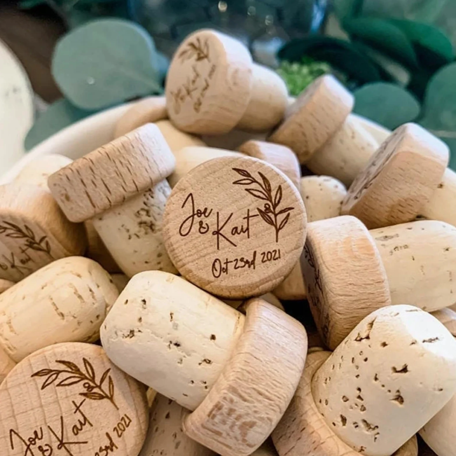 Lot de 100 bouchons de vin en bois personnalisés pour décoration de mariage avec motif laser, cadeau pour invités