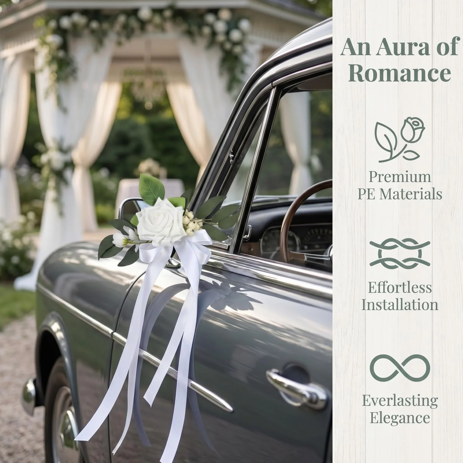 Noeuds de Voiture en Soie, Décoration Mariage, Simulation de Rose, avec Attaches à Ventouse