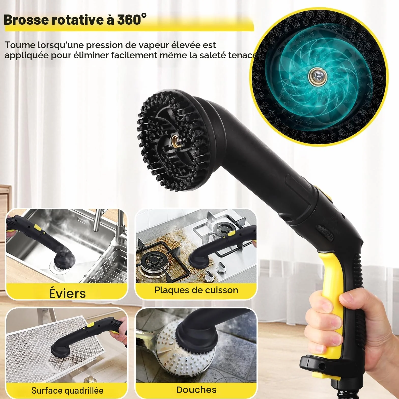 Nettoyeur vapeur pour meubles rembourrés avec câble 5 m pour sol, voiture, tapis, canapé