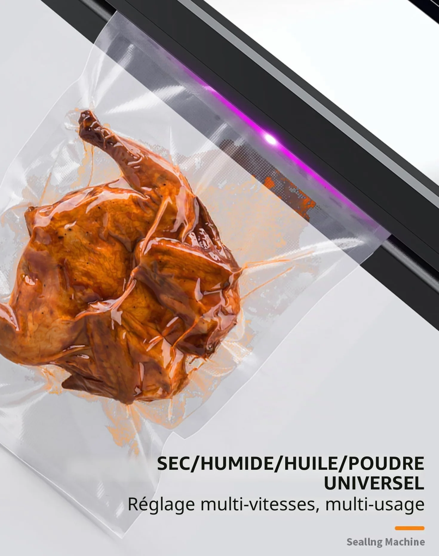 Machine Sous Vide Alimentaire 65 kpa, Sceller Plusieurs Sacs, Aliments Frais Secs et Humides
