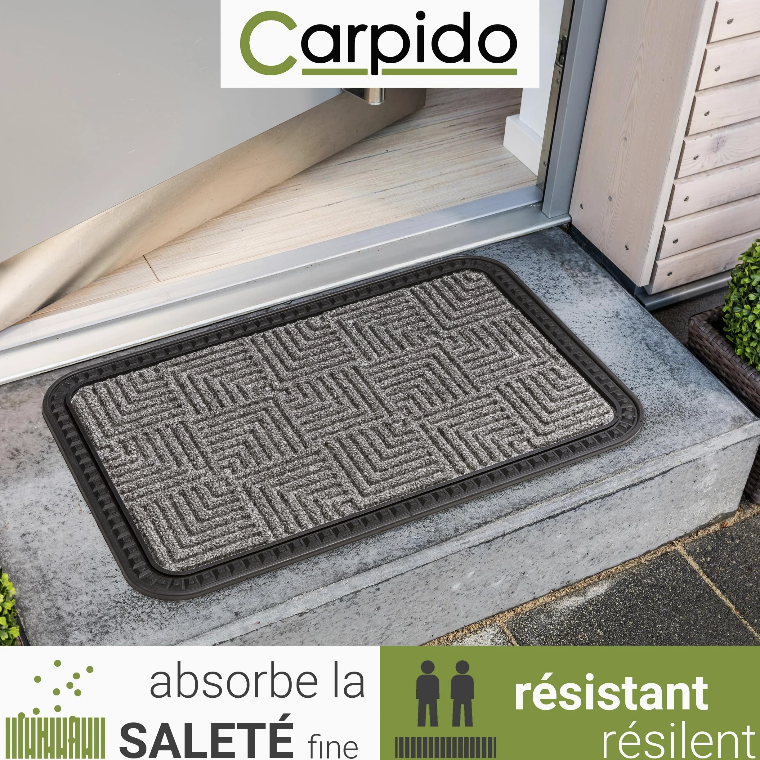 Carpido Paillasson Extérieur & Intérieur - Set de 2 50x80 cm - Argent Motif - Tapis de Porte antidérapant - Tapis de propreté résistant - extérieur Marches