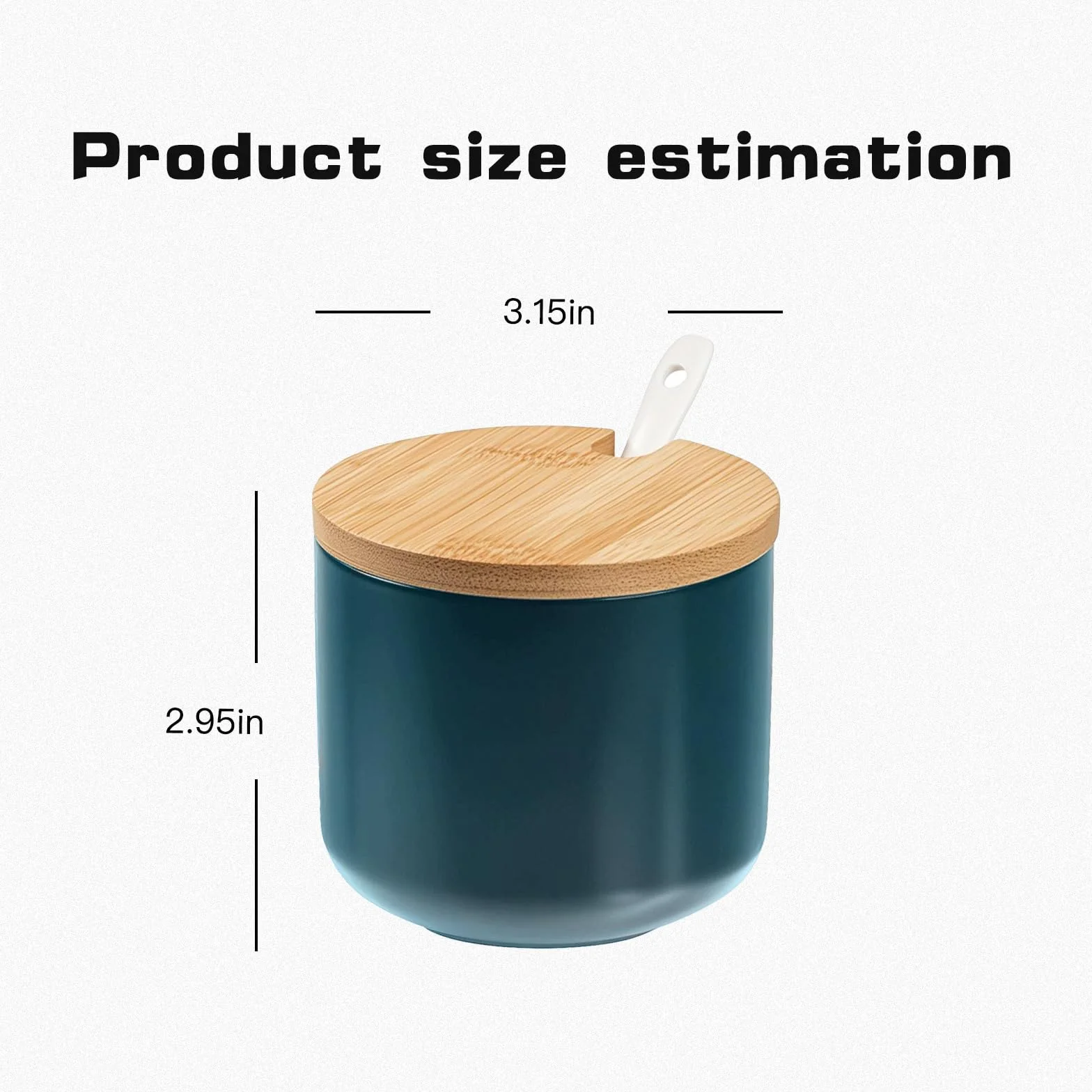 Salière en céramique avec couvercle en bois et cuillère, vert émeraude, récipient à sel moderne pour cuisine et table