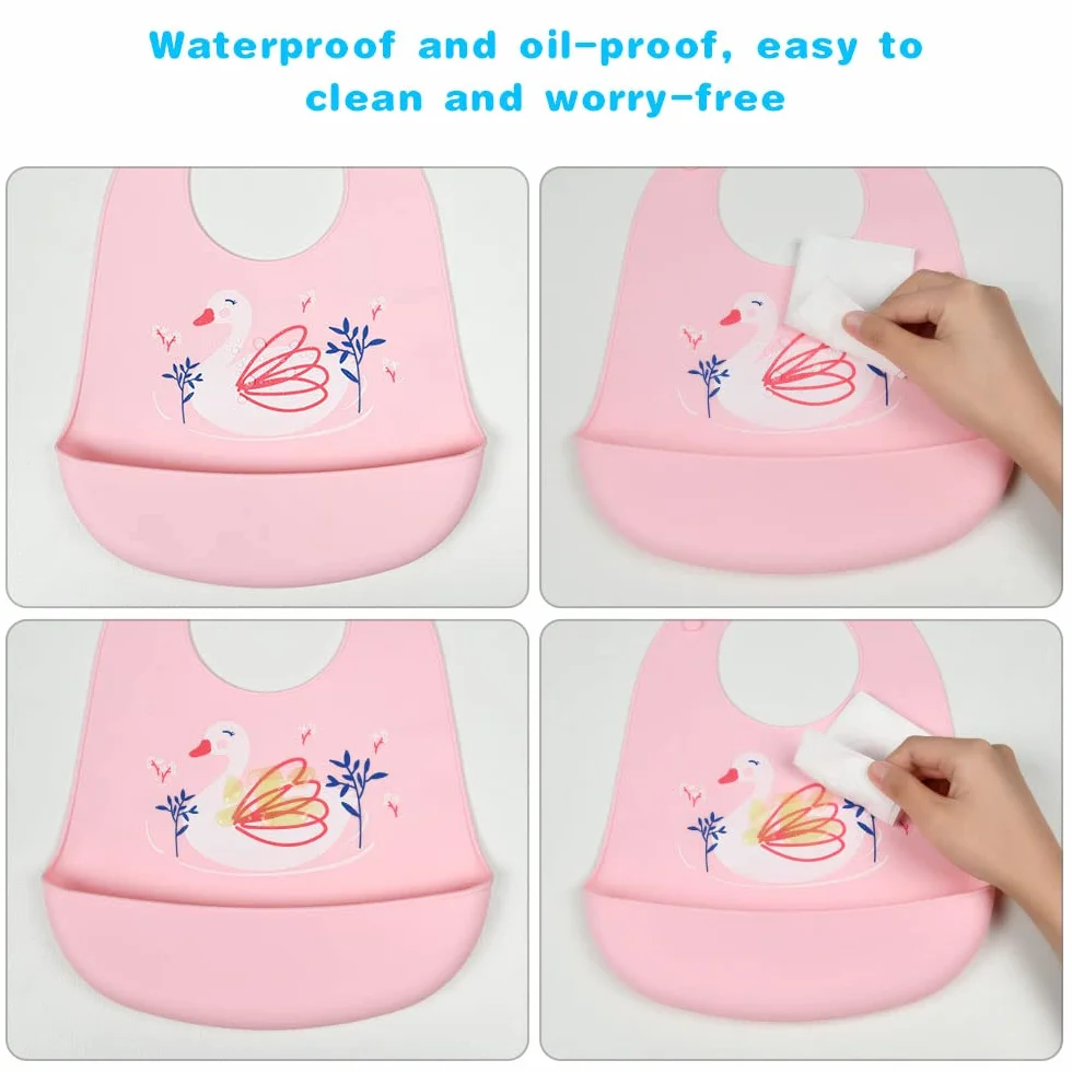 Vicloon Bébé Bavoir Silicone Souple Lot de 2, Bavoirs Étouches Imperméables, Tour de Cou Ajustable