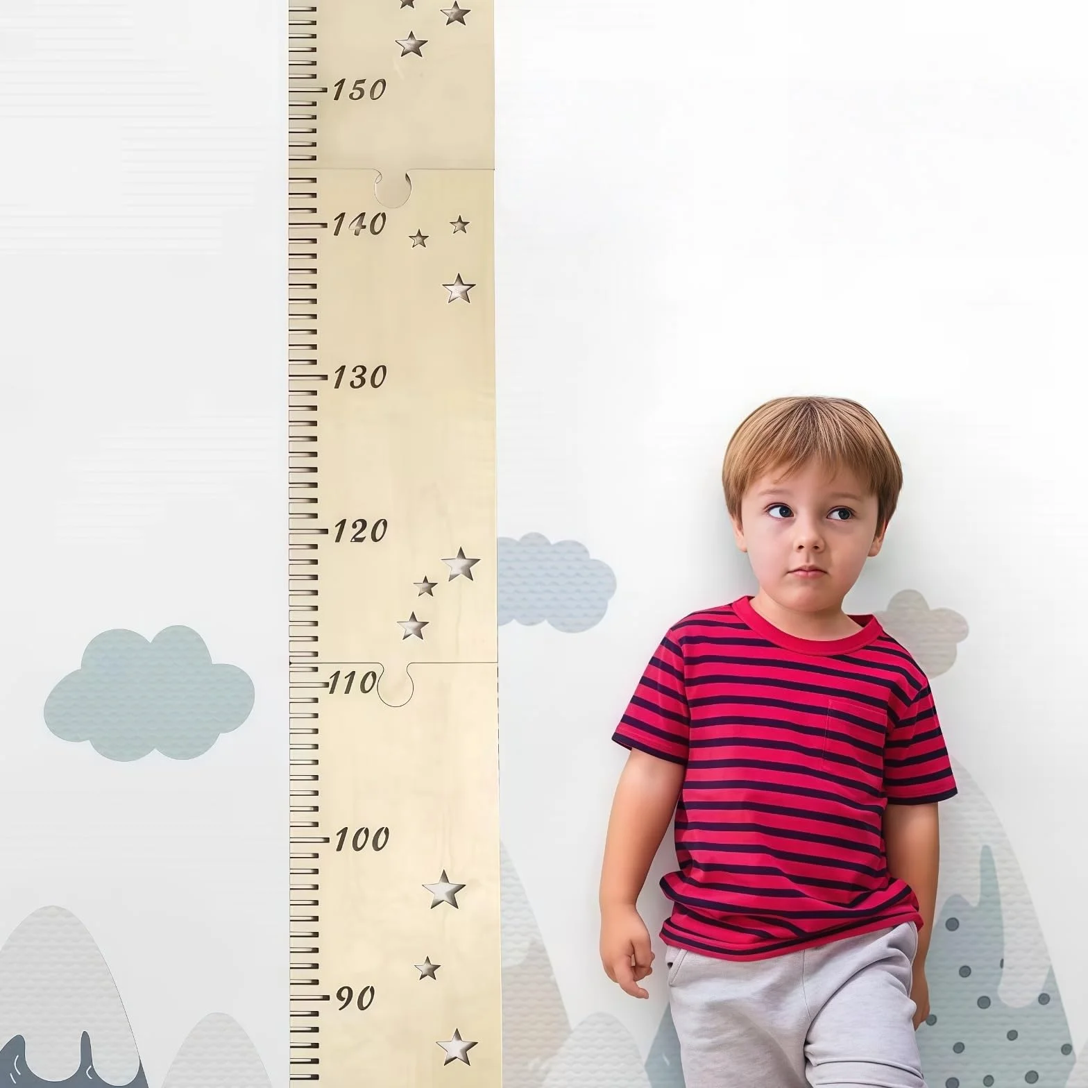 Toise en bois pour enfants - Tableau des tailles mural - Décoration chambre bébé pliable