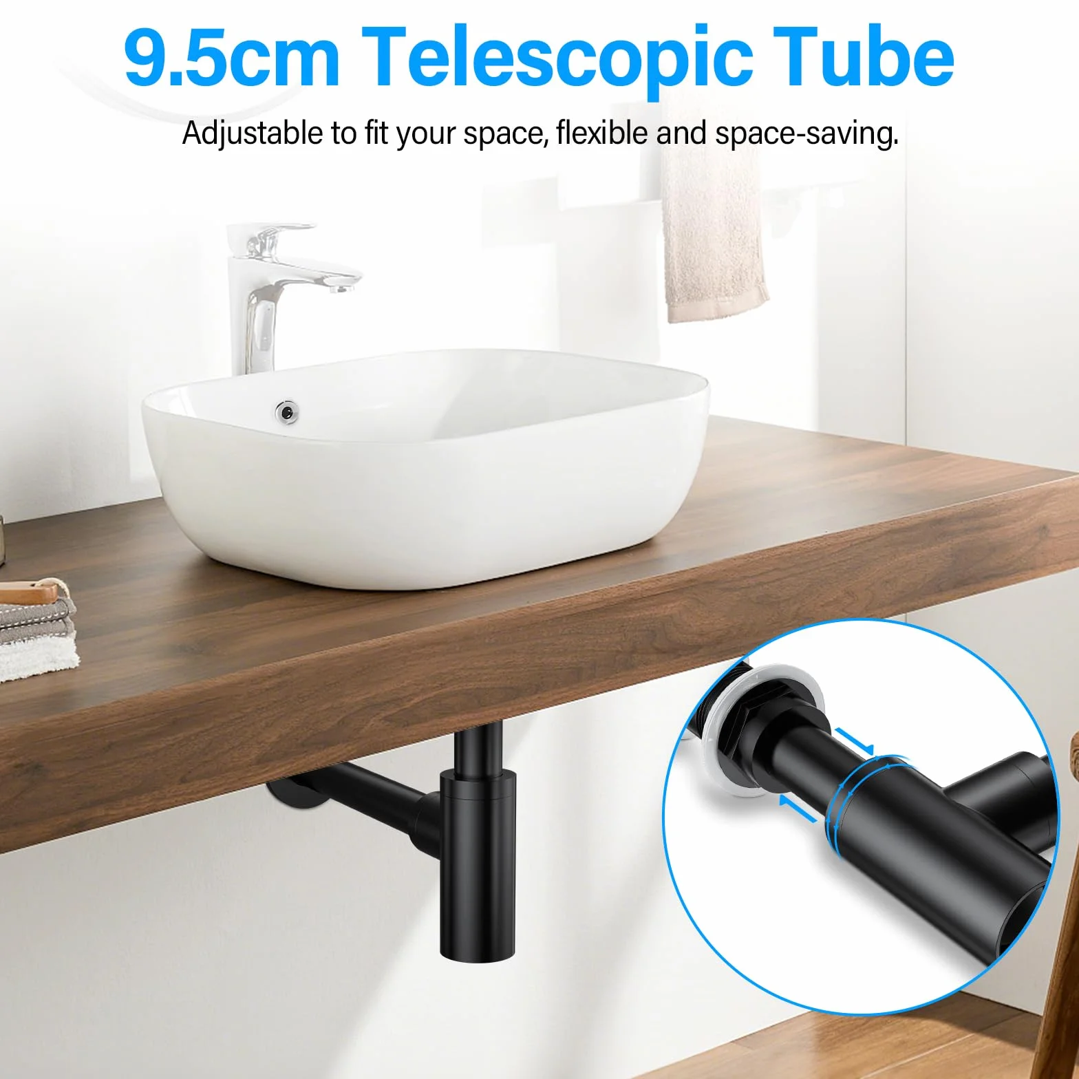Siphon Noir Rétro avec Bonde Trop-plein 1 1/4 Laiton Universel Anti-Odeur Kit Vidange évier cuisine salle de bain