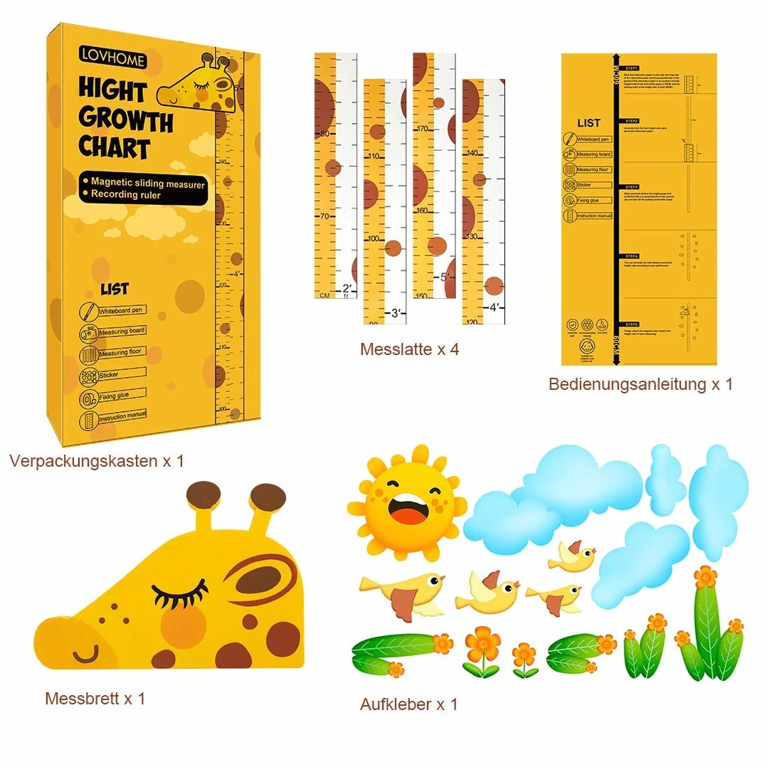 Tableau de Croissance Règle de Hauteur Girafe Toise 3D Support Ecriture Taille Appuie-Tête Amovible EVA Stickers Muraux Chambre d'Enfants
