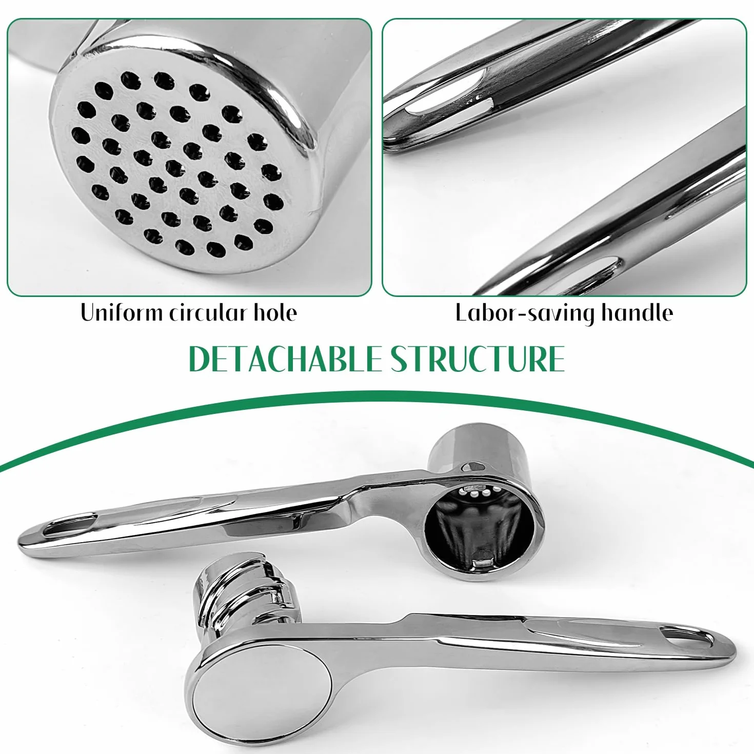 Presse-ail en acier inoxydable avec poignée ergonomique pour ail et gingembre, argent