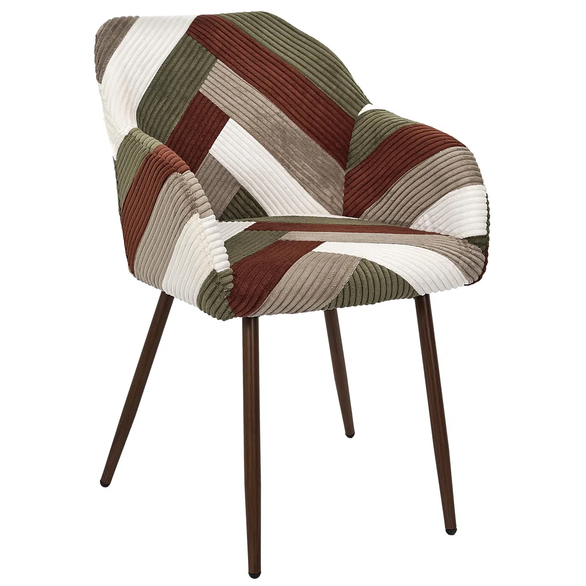 HOME DECO FACTORY - Lot de 2 Fauteuils Patchwork Côtelé Design Moderne et Confortable pour Salon ou Chambre - Dimensions Généreuses - Beige Taupe Terracotta Vert - Modèle Scott