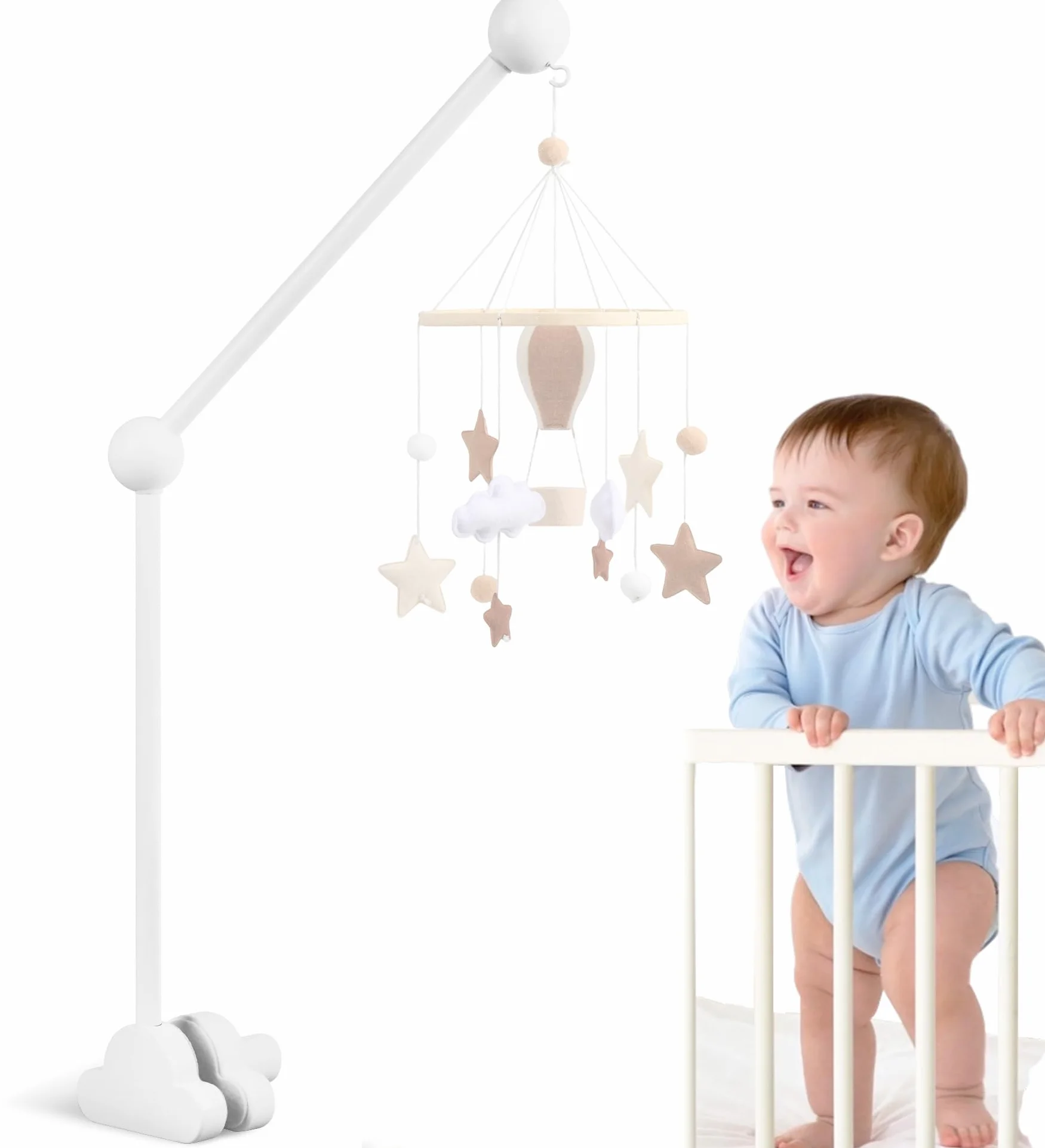 Support Mobile Bébé Nuage Rotatif Fixation Stabilisée Berceaux Tables à Langer Blanc