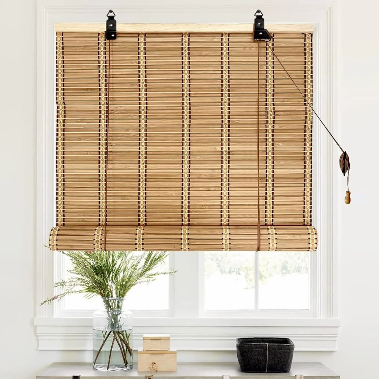 Stores en Bambou pour Fenêtre,Store Enrouleur Bambou Naturel,Store Venitien Bois,Store Bateau à Traction Latérale pour Extérieur/Intérieur,Rideau Occultant,Largeur x Hauteur (60x280cm)