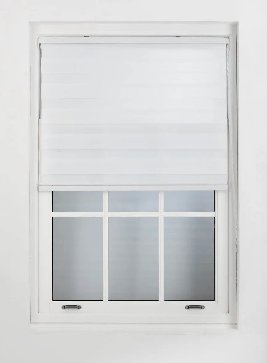 FURNISHED Stores Jour et Nuit sur Mesure - Store Enrouleur zébré en Tissu à Double Vision, Installation Rapide - Store Jour et Nuit, Blanc, 120W x 210H cm