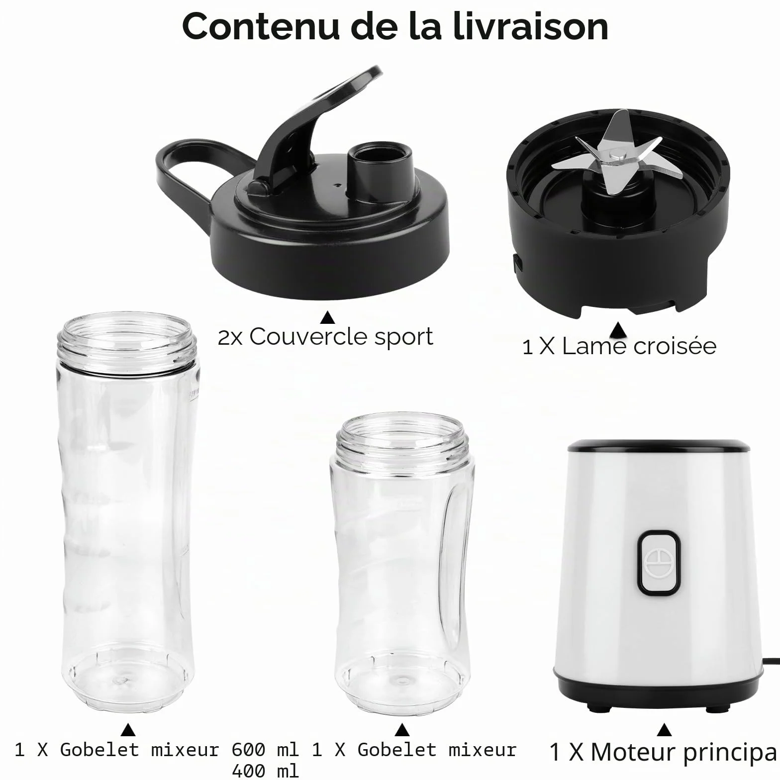 Mini Blender Portable Sans BPA 23000 tr/min 300 W Bouteille Double Paroi 600 ml 400 ml