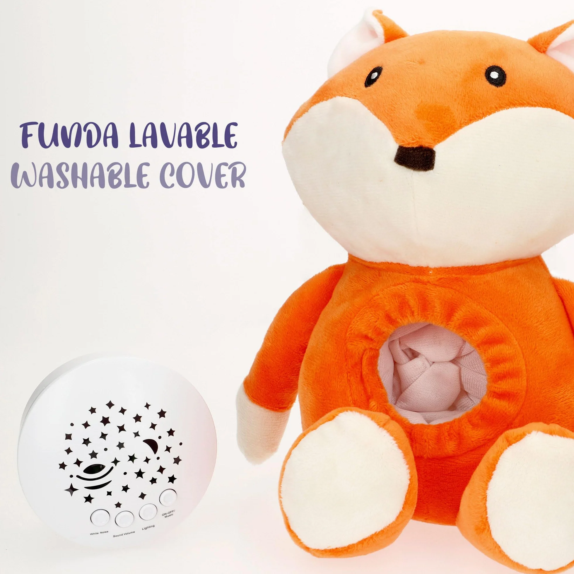 ColorBaby Genial Baby Projecteur étoiles renard 27 cm Veilleuse minuteur Peluche avec sons bruit blanc bébé