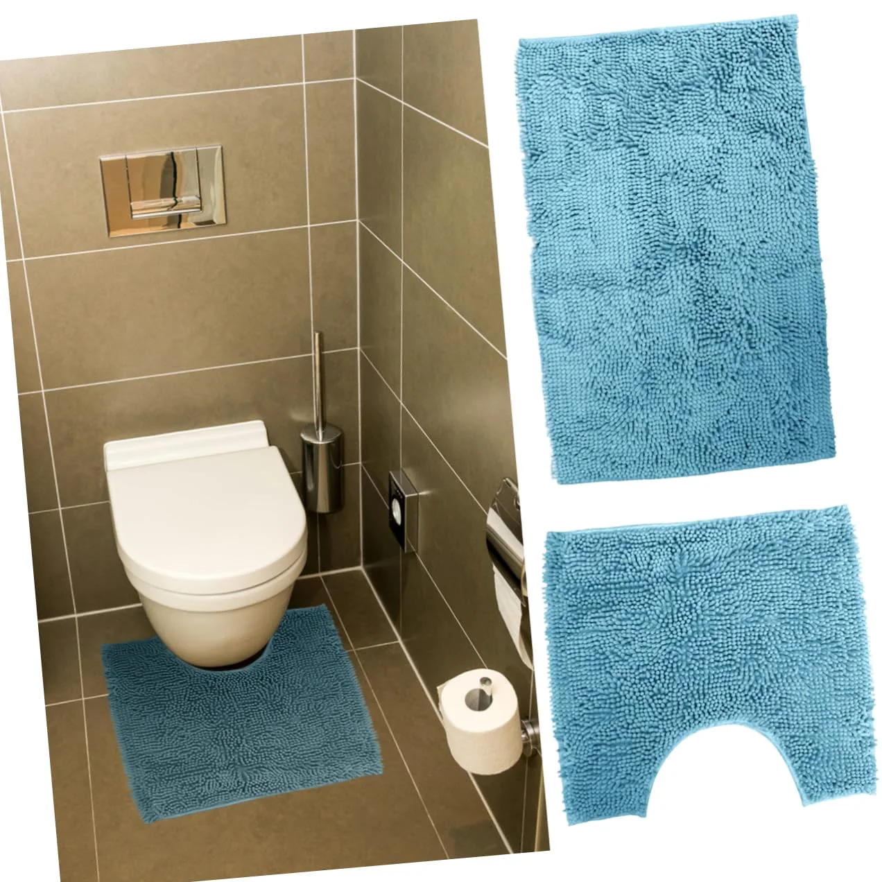 Tapis de Bain Absorbants et Antidérapants Bleu en Chenille Lot de 2 Faciles à Nettoyer, pour Salle de Bain Cuisine
