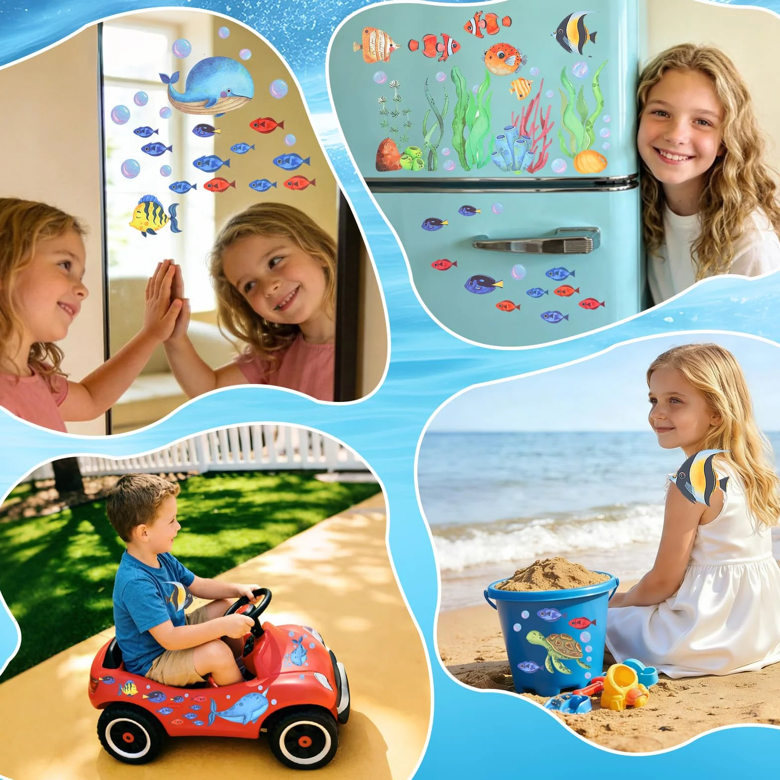 Autocollants Fenêtre Enfants 9Pcs Electrostatique Stickers Vitre Décoratifs Océan Été