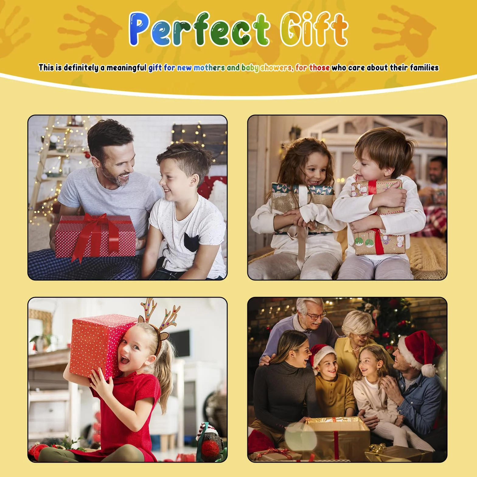 Kit Empreintes de Mains Familiales avec 4 Plaques en Plexiglas et 6 Couleurs de Peinture