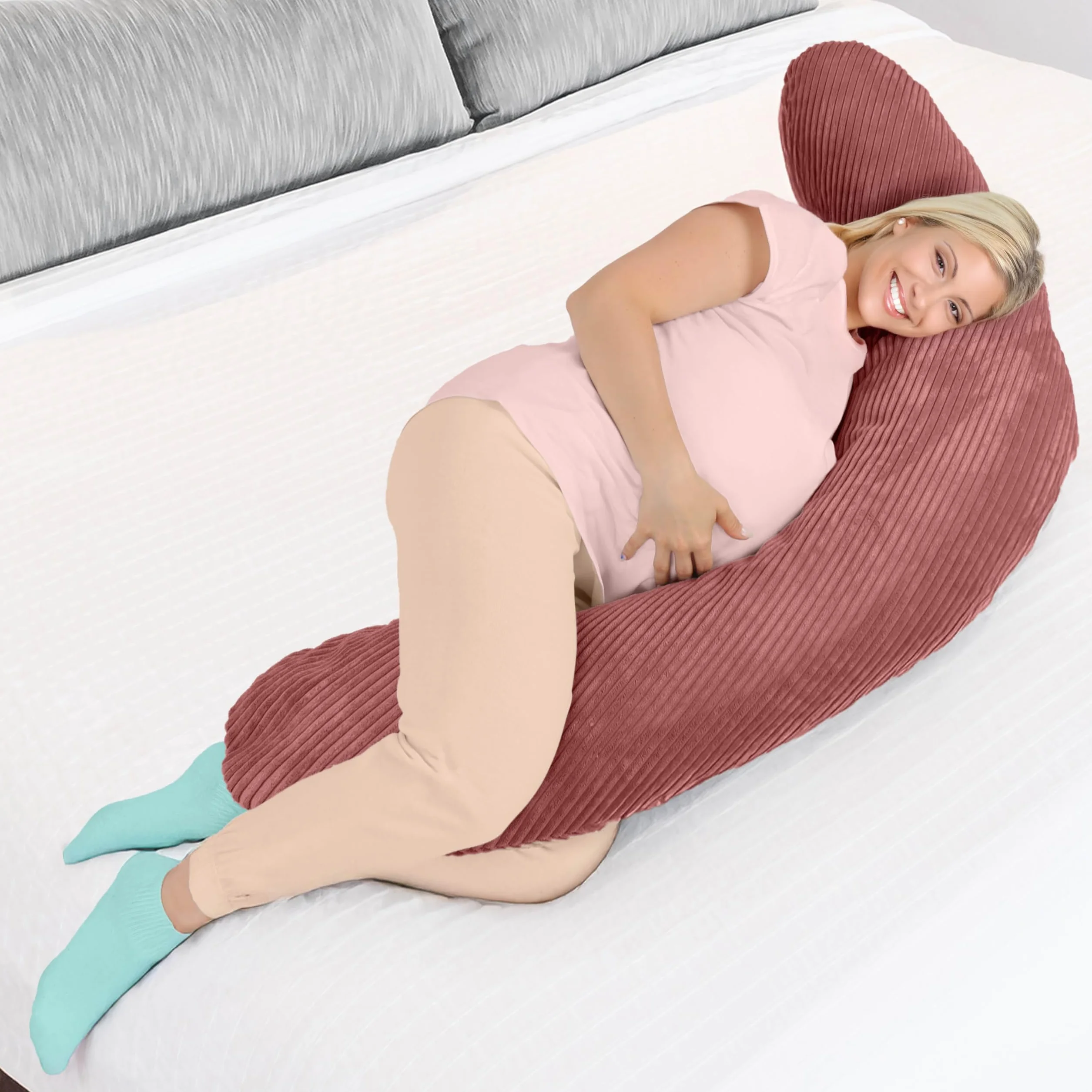 Amilian Coussin d'allaitement XXL 170 cm, coussin de grossesse pour dormir sur le côté, avec rembourrage et housse amovible - Herzschimmer