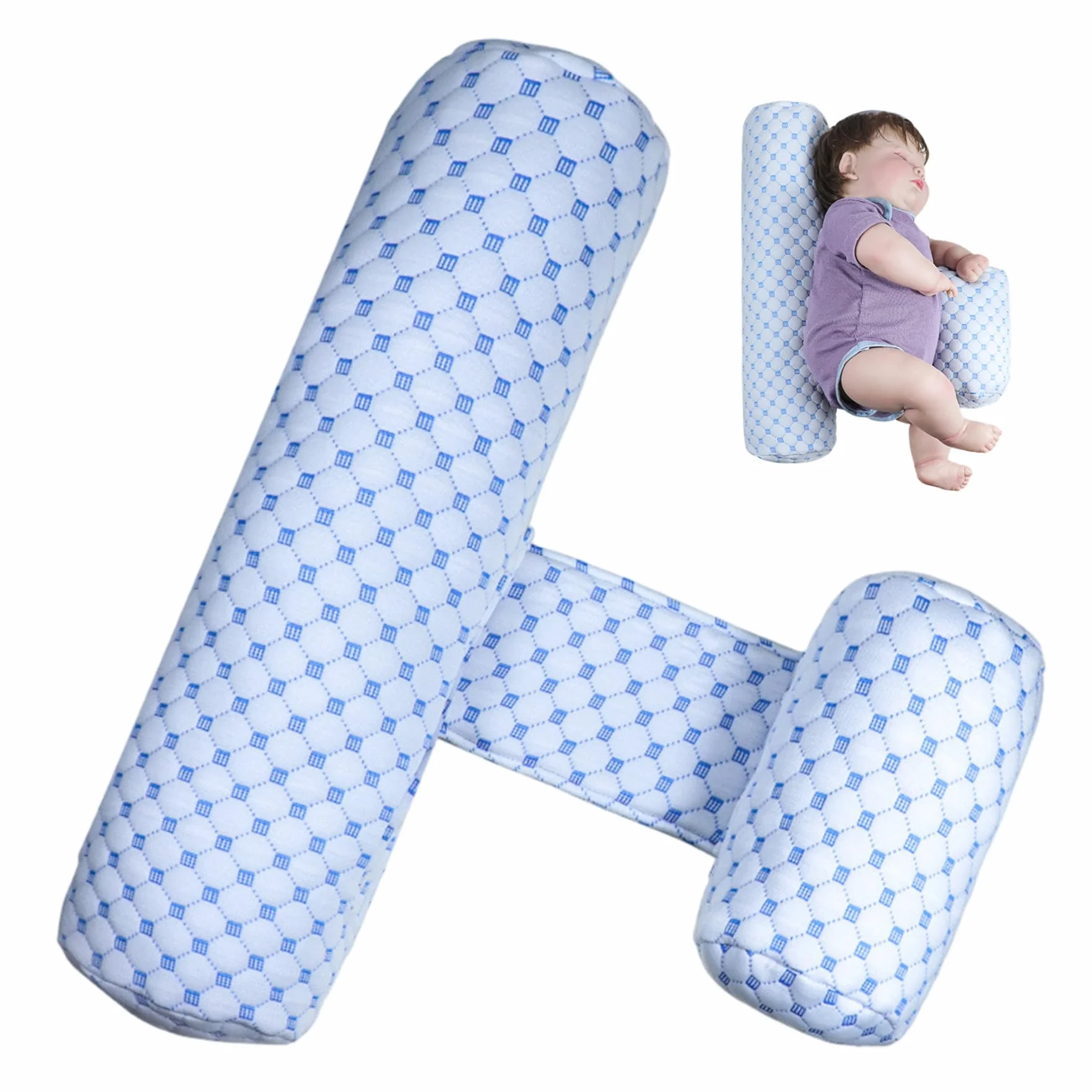 Oreiller Anti-roulis Bébé Réglable Respirant Côté Amovible Lavable Reflux Bleu