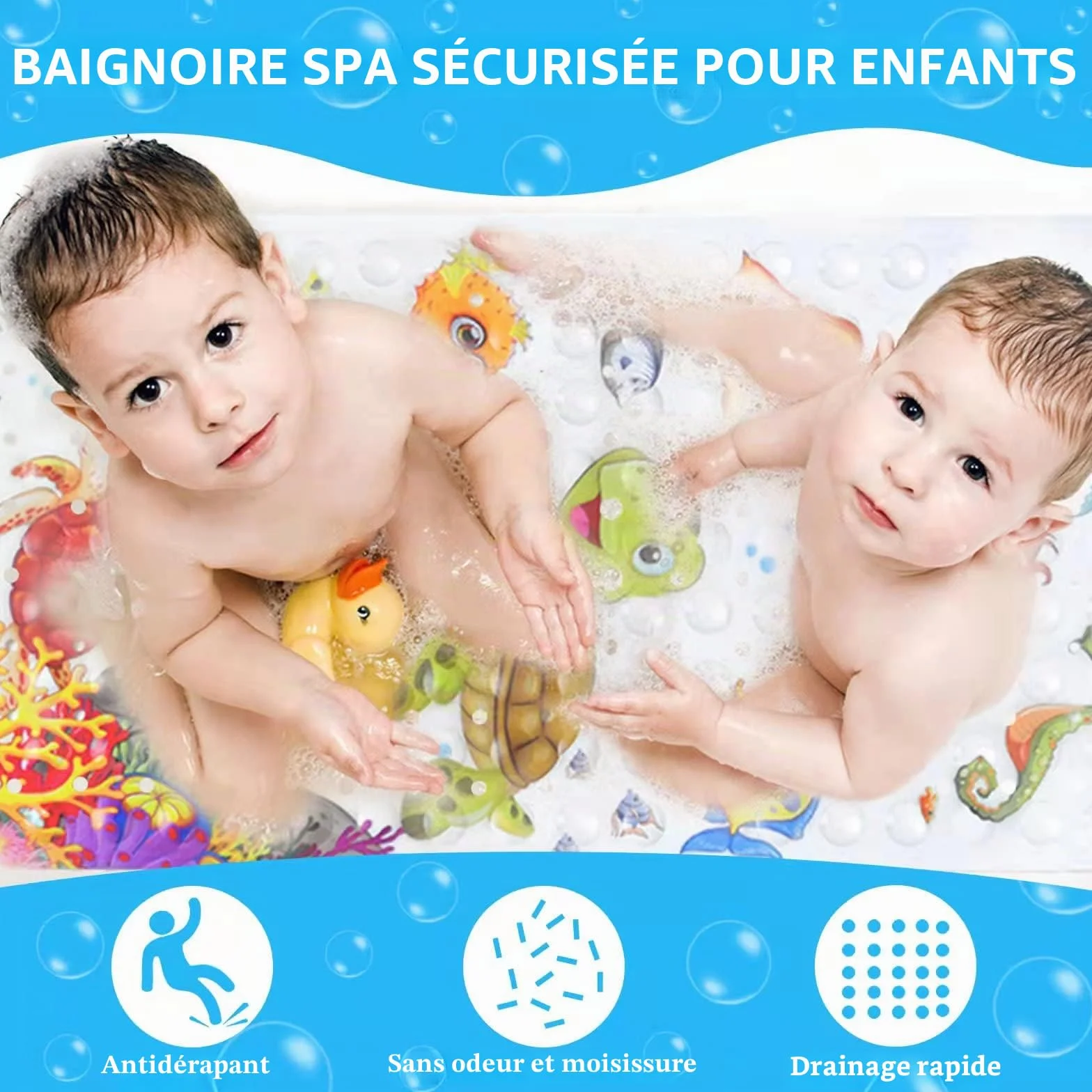 JOYBOY Tapis de Baignoire Antidérapant 100x40 cm Bebe Dessin Animé Anti Glisse 200 Ventouse PVC