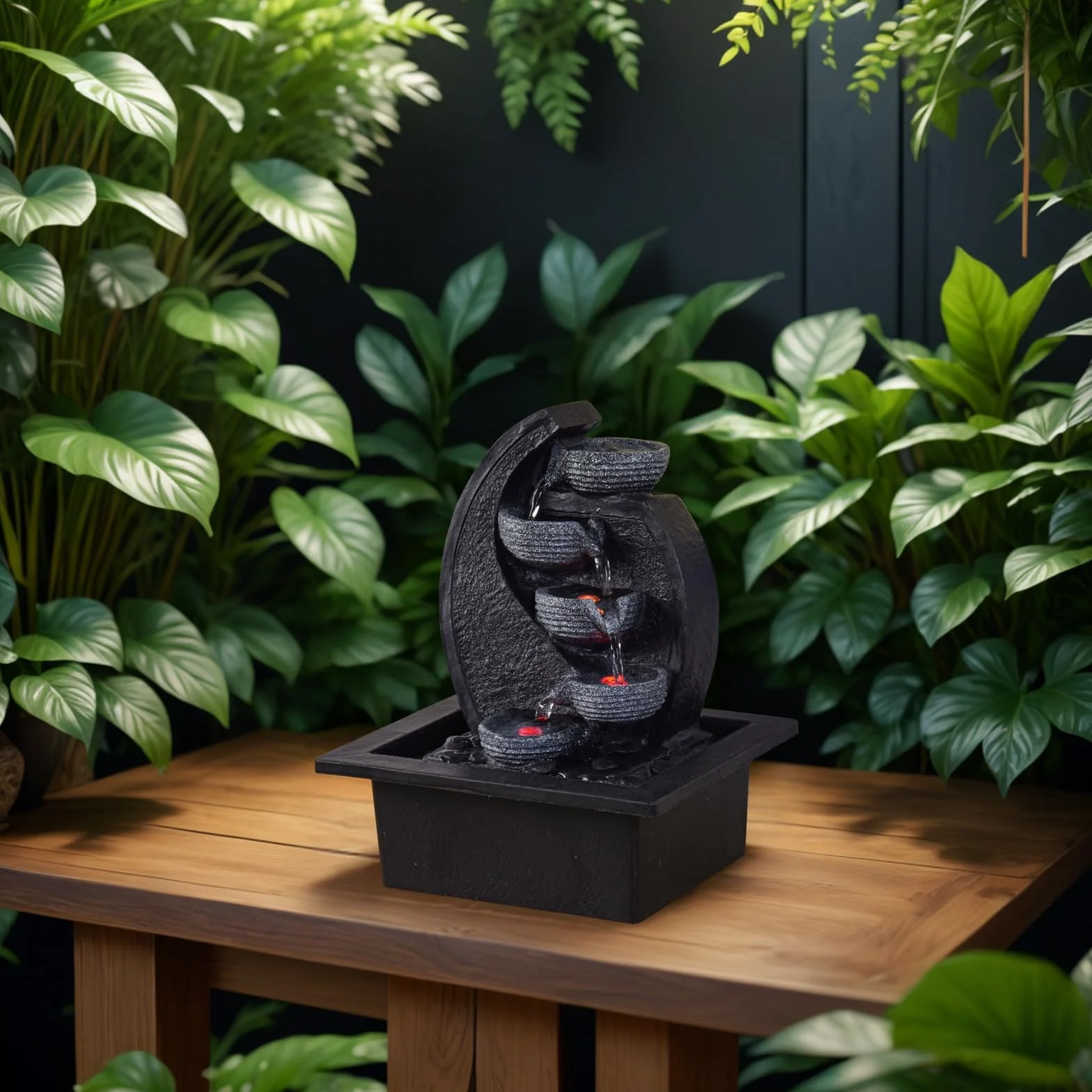 Fontaine d’Intérieur Cascade 4 Niveaux LED Effet Pierre Naturelle H 26 cm Zen'Light