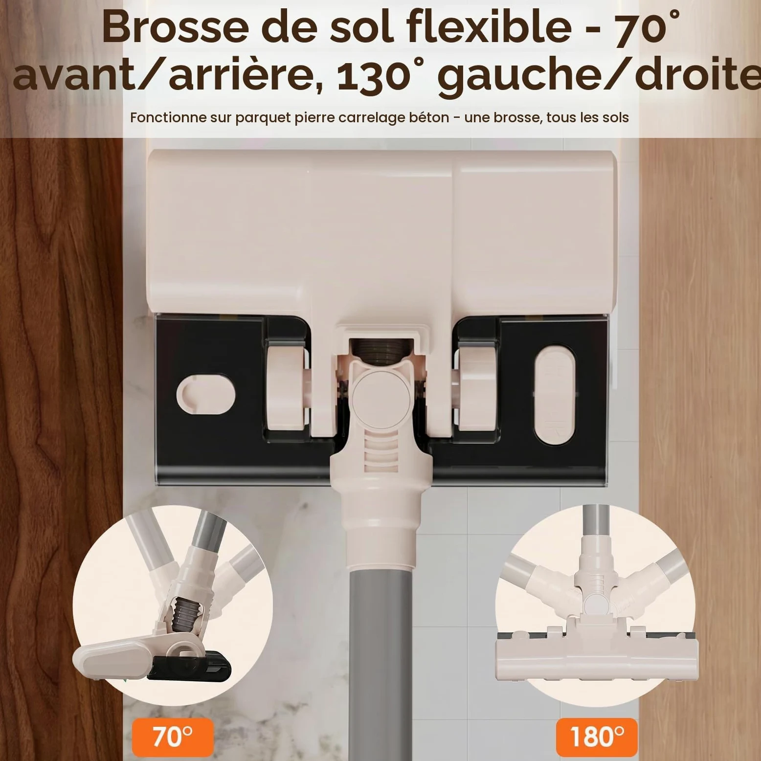 Aspirateur Balai sans Fil avec Fonction Serpillère, 2-en-1 Aspirateur Balai et Serpillère, Puissant 8000Pa, Autonomie 30 Min, Léger et Portatif pour Sols Durs, Tapis et Poils d'animaux