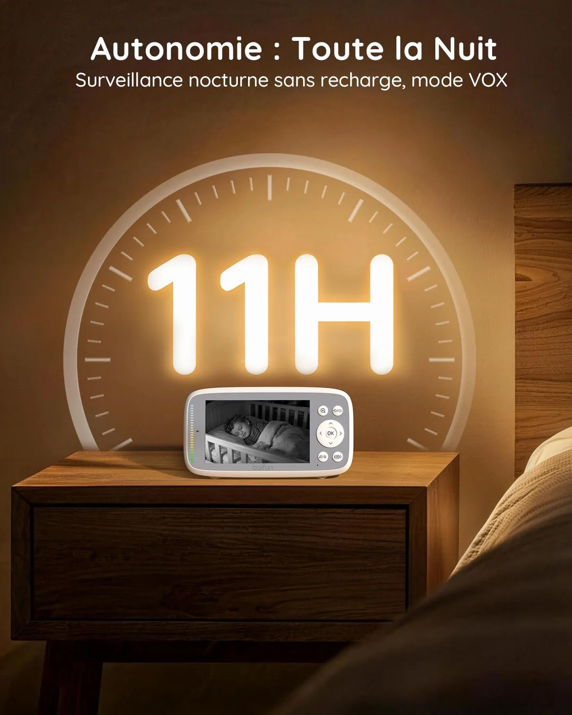 Babyphone Camera Bebe Surveillance sans WiFi, Vision Nocturne Infrarouge Invisible, 4 Pouces HD 720P, Interphone Bidirectionnel