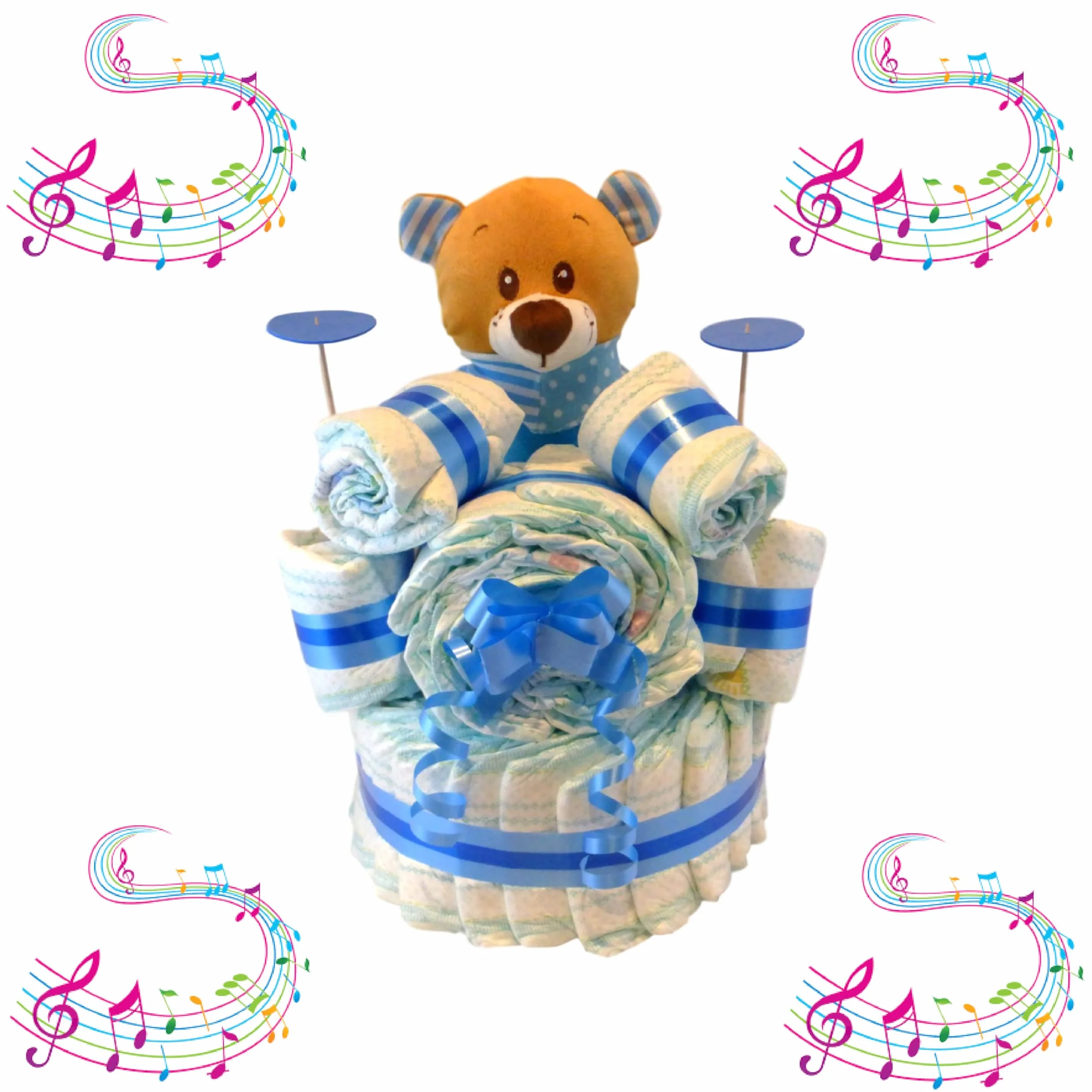 Gâteau à Couches Forme Batterie Musique Enfant