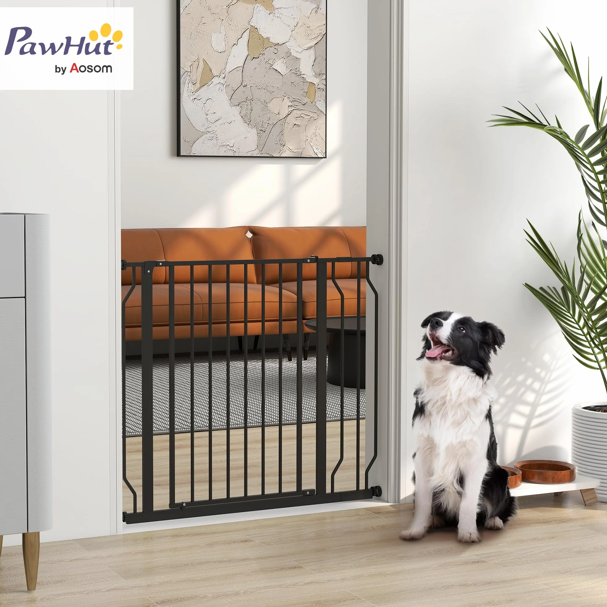 PawHut Barrière de sécurité Chien extensible 75-95 x 76 cm Acier ABS Noir