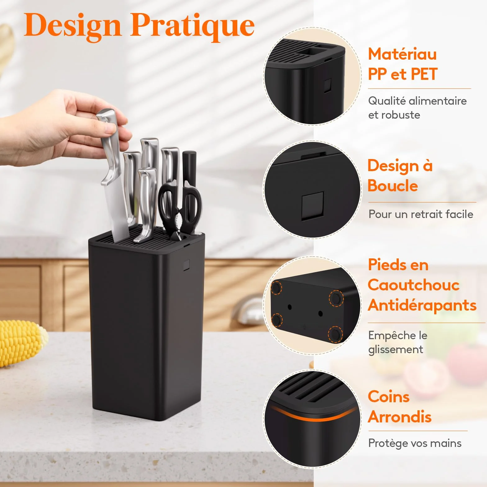 Lifewit Bloc à couteaux universel pour 15 pièces avec fente ciseaux aiguiseur