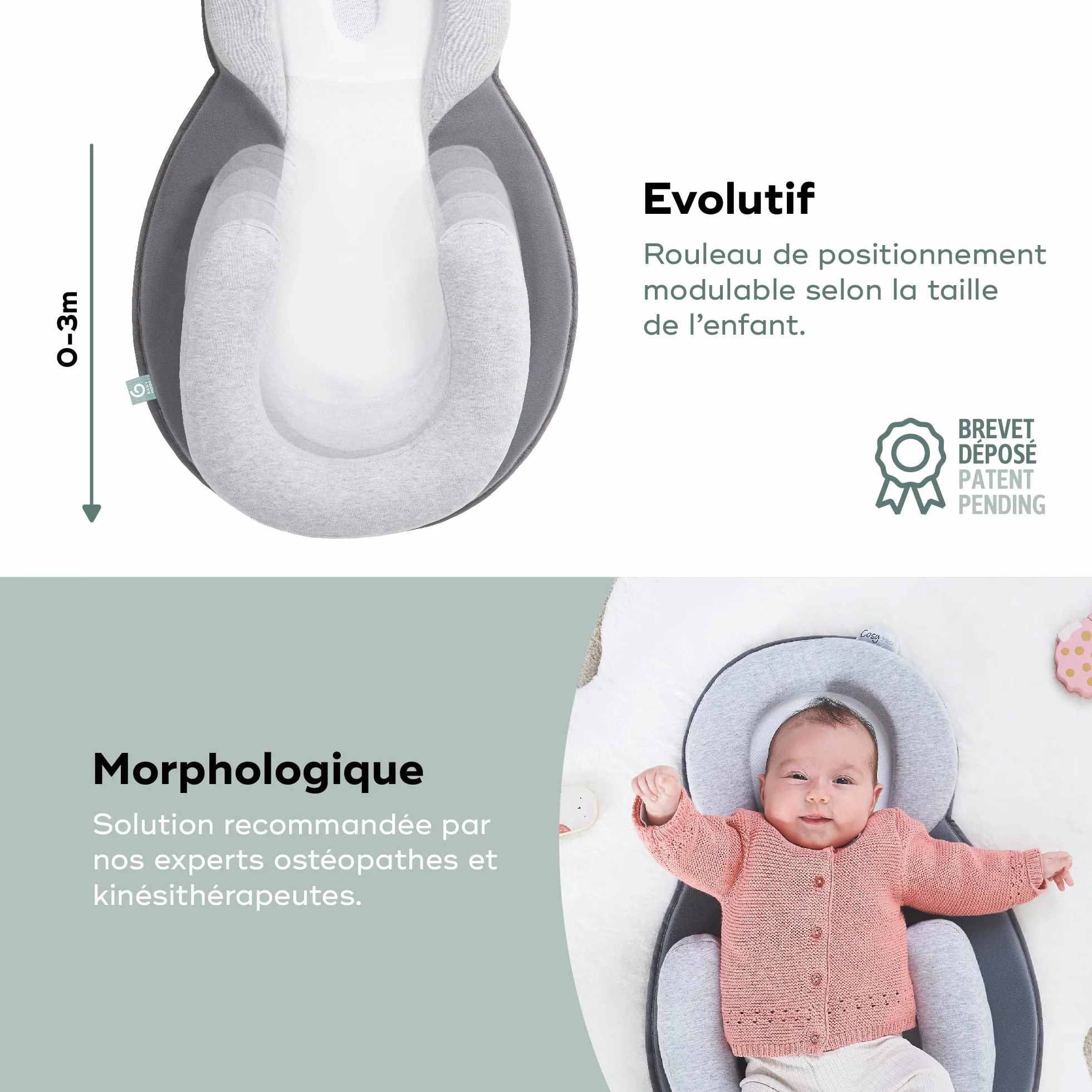 Babymoov Cosydream Original Smokey Support Morphologique Réducteur Nouveau-Né