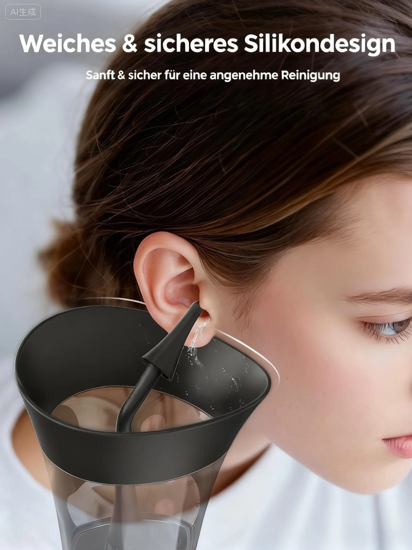 KAUGIC Nettoyeur de Cérumen Manuel avec Pression d'Eau 7m, 4 Embouts Silicone, Réservoir Intégré