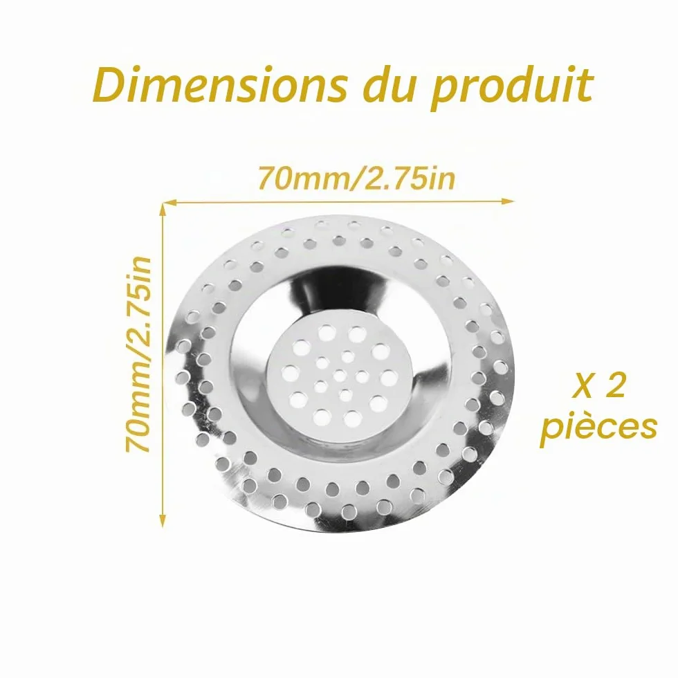 Filtre évier cuisine acier inoxydable anti-obstruction 2 pièces