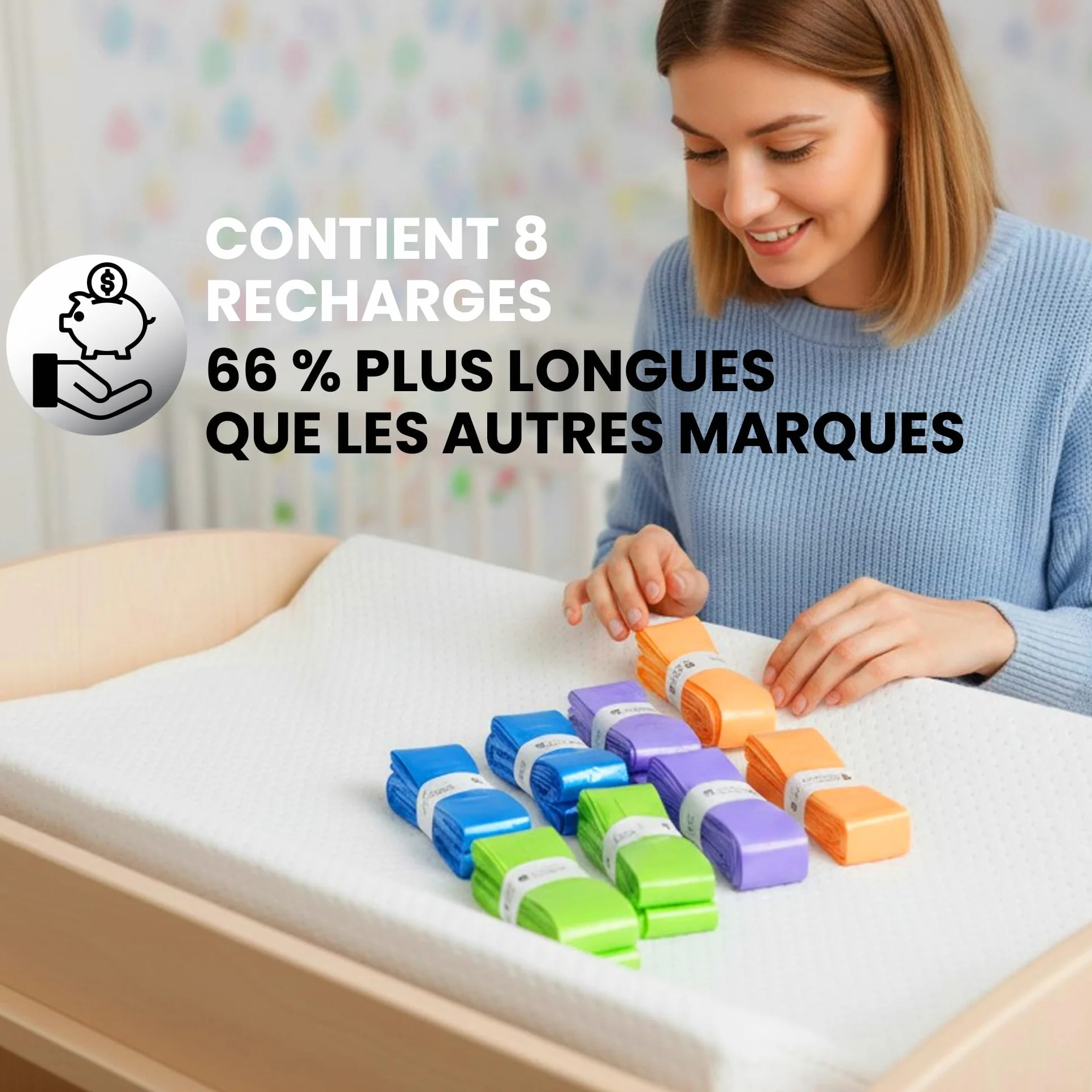 Recharges poubelle couche bébé Tommee Tippee Angelcare 7,5 mètres anti-odeur sans BPA recyclable
